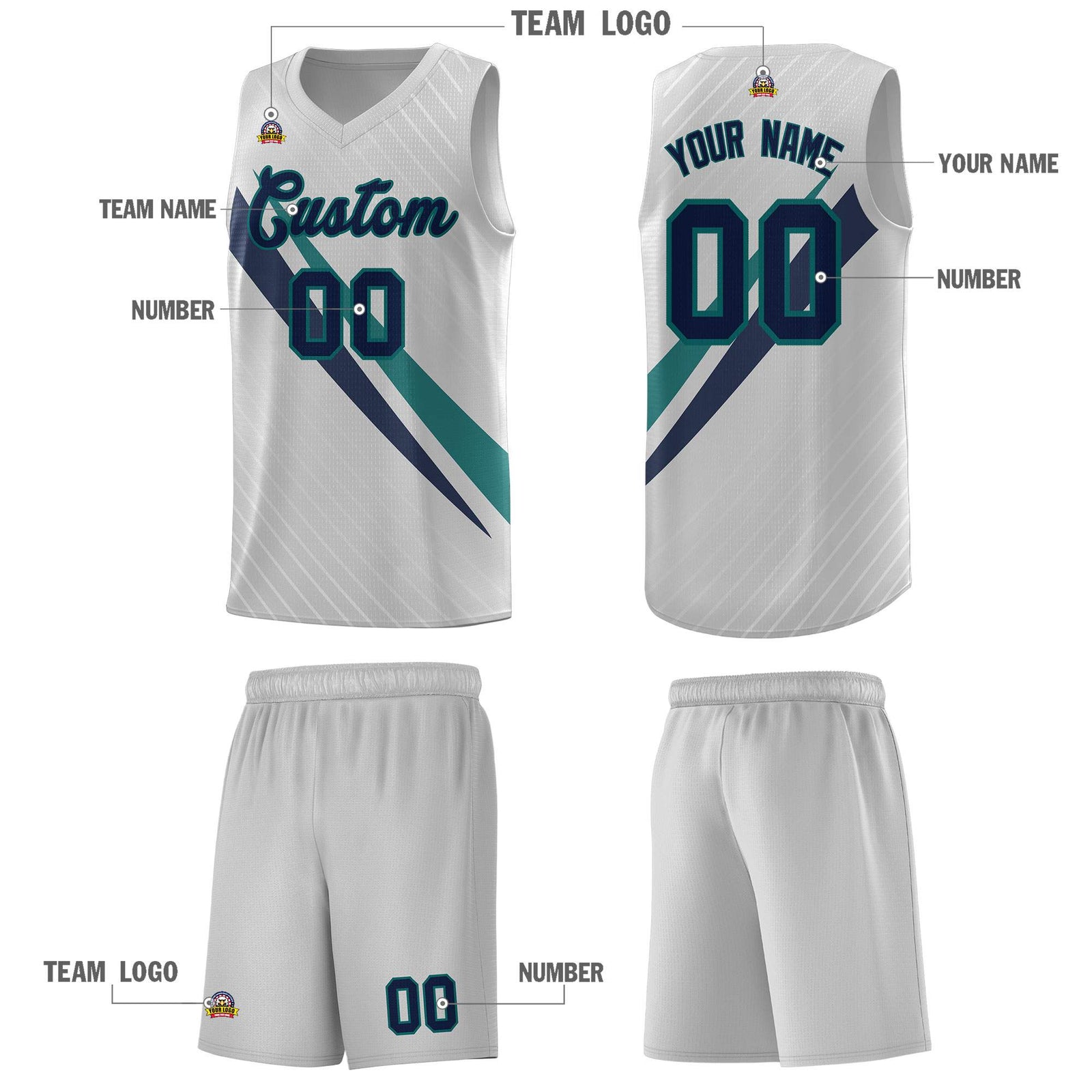 Custom Gray Diagonal Pinstripe Pattern Color Block Sports Uniform Basketball Jersey