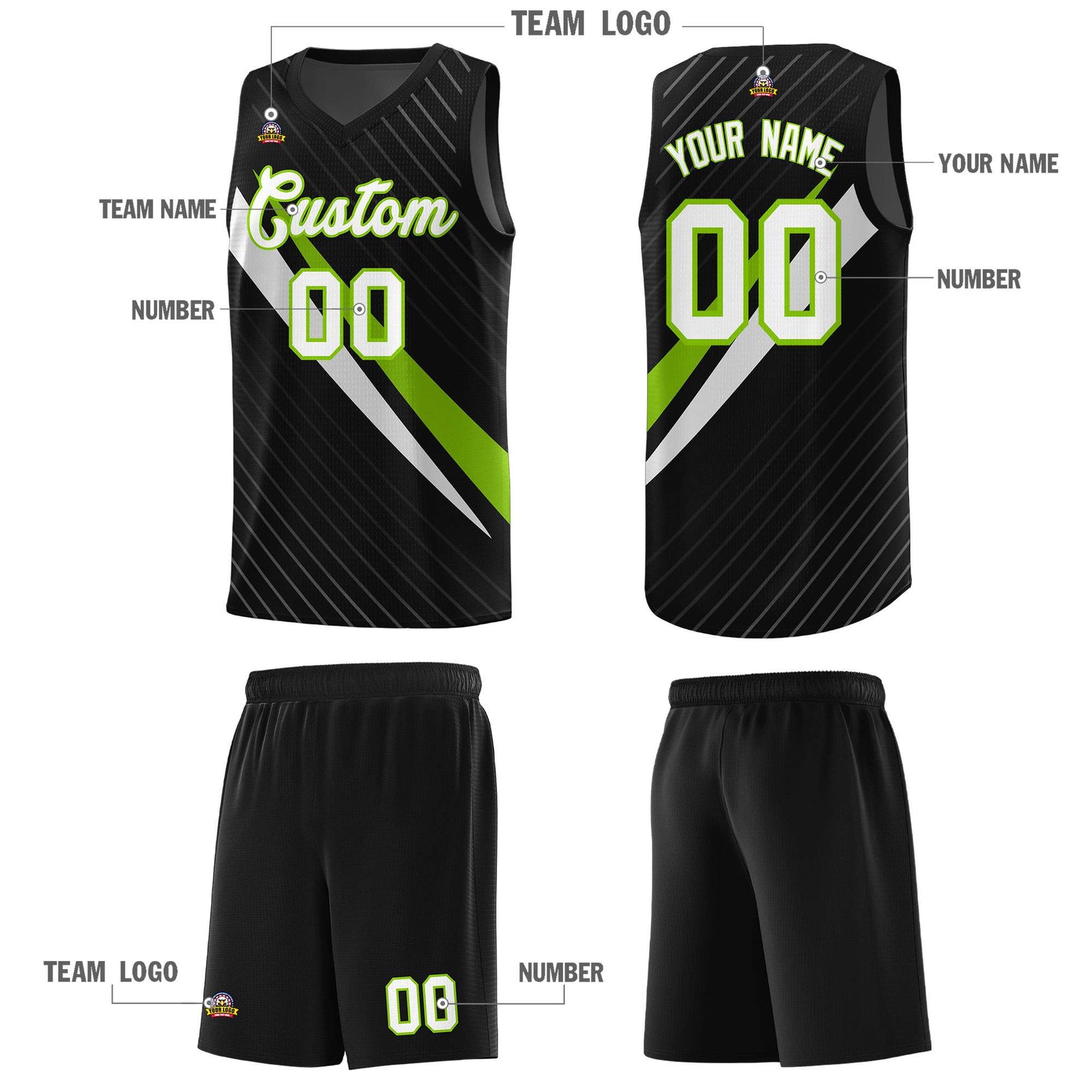 Custom Black Diagonal Pinstripe Pattern Color Block Sports Uniform Basketball Jersey