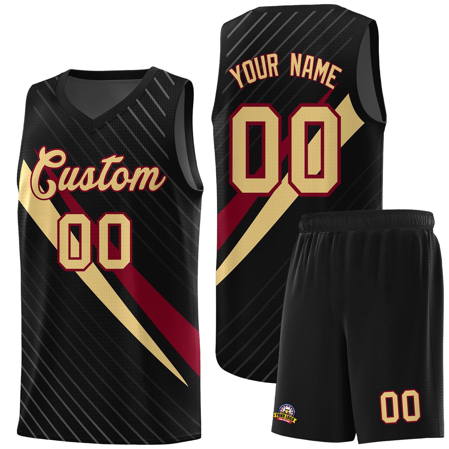 Custom Black Diagonal Pinstripe Pattern Color Block Sports Uniform Basketball Jersey