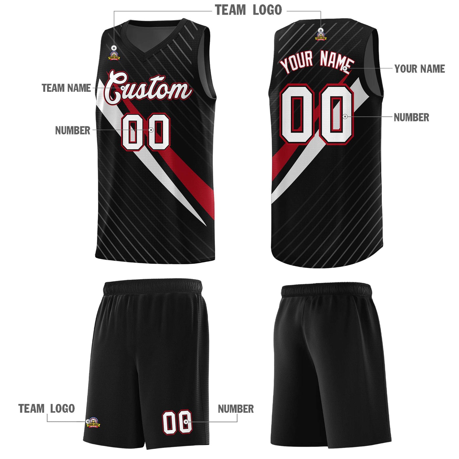 Custom Black Diagonal Pinstripe Pattern Color Block Sports Uniform Basketball Jersey