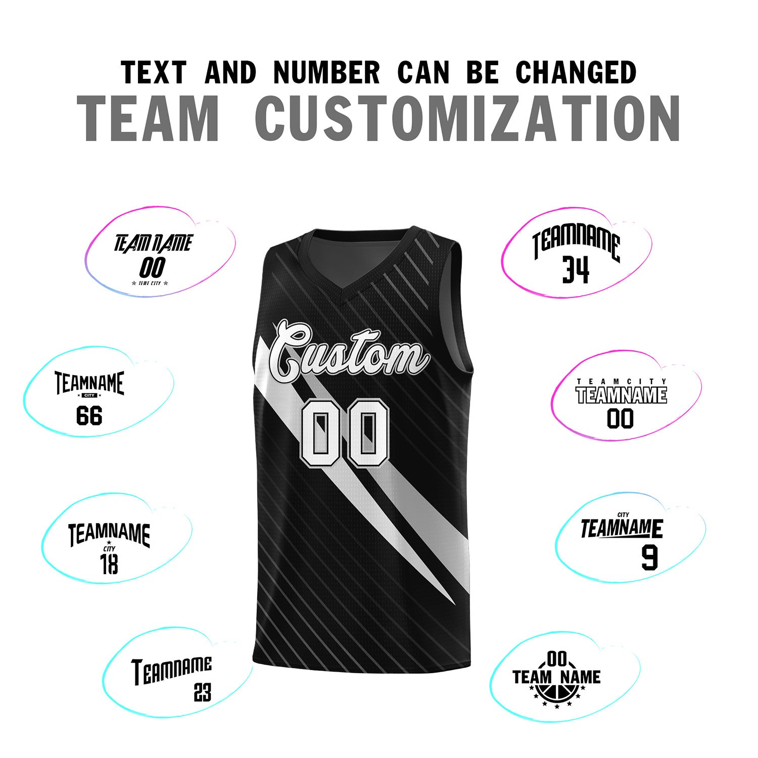 Custom Black Diagonal Pinstripe Pattern Color Block Sports Uniform Basketball Jersey