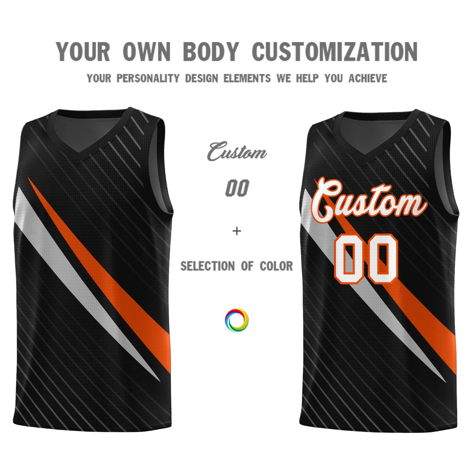 Custom Black Diagonal Pinstripe Pattern Color Block Sports Uniform Basketball Jersey