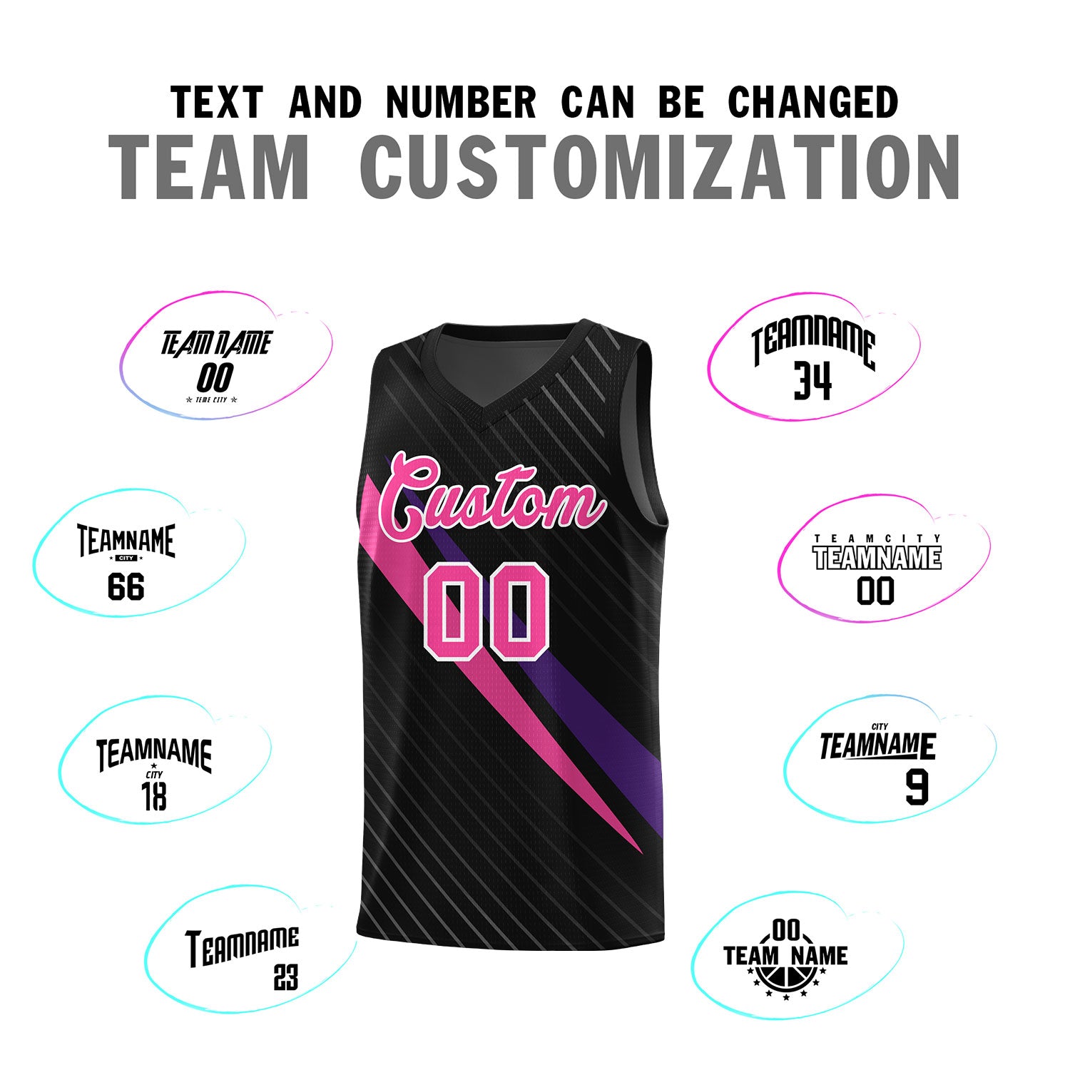 Custom Black Diagonal Pinstripe Pattern Color Block Sports Uniform Basketball Jersey