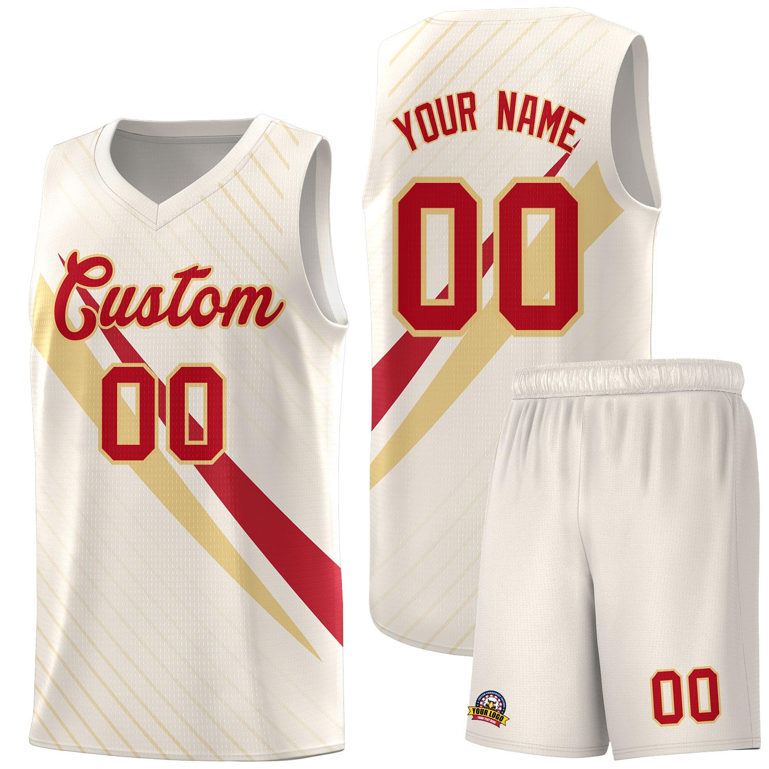 Custom Cream Diagonal Pinstripe Pattern Color Block Sports Uniform Basketball Jersey