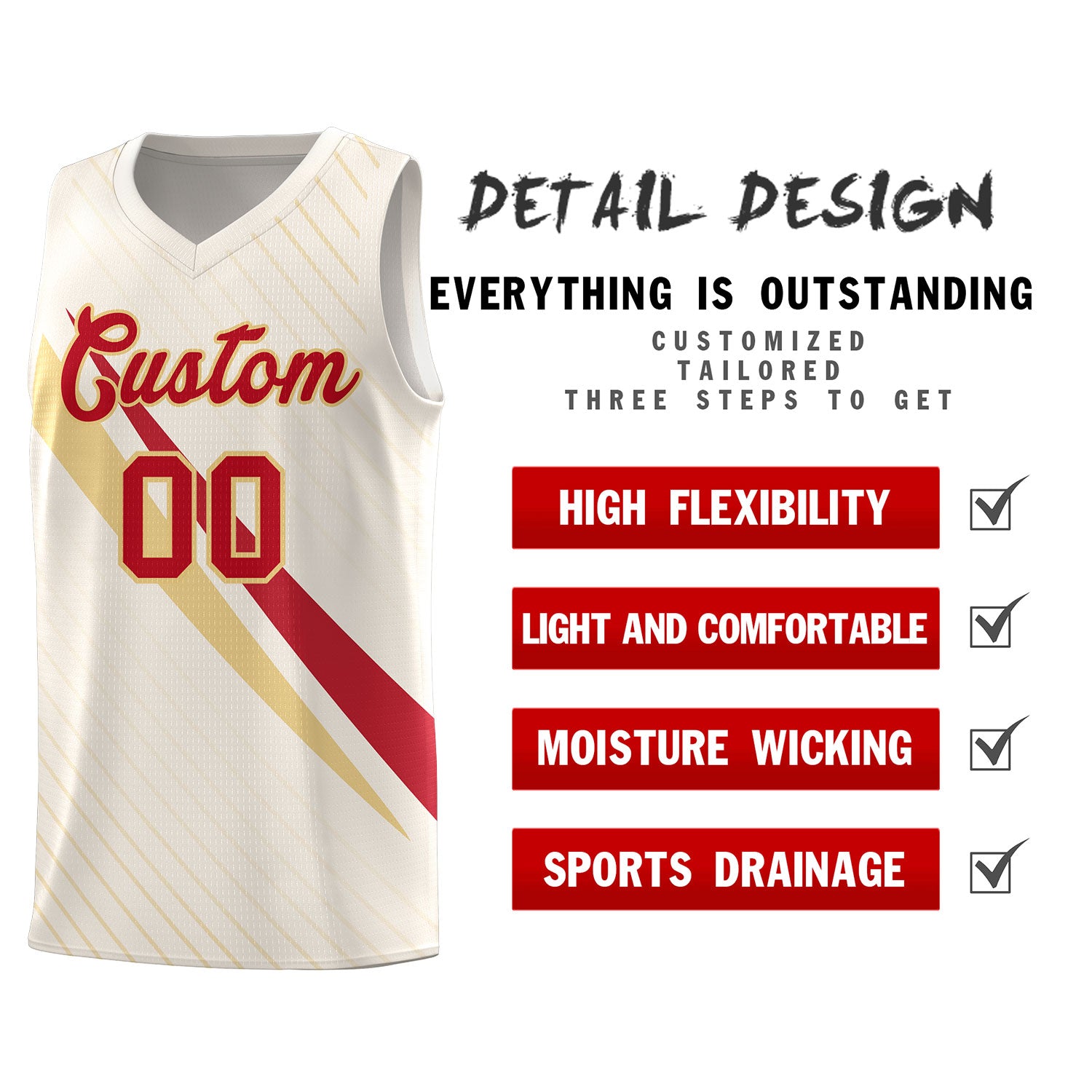 Custom Cream Diagonal Pinstripe Pattern Color Block Sports Uniform Basketball Jersey