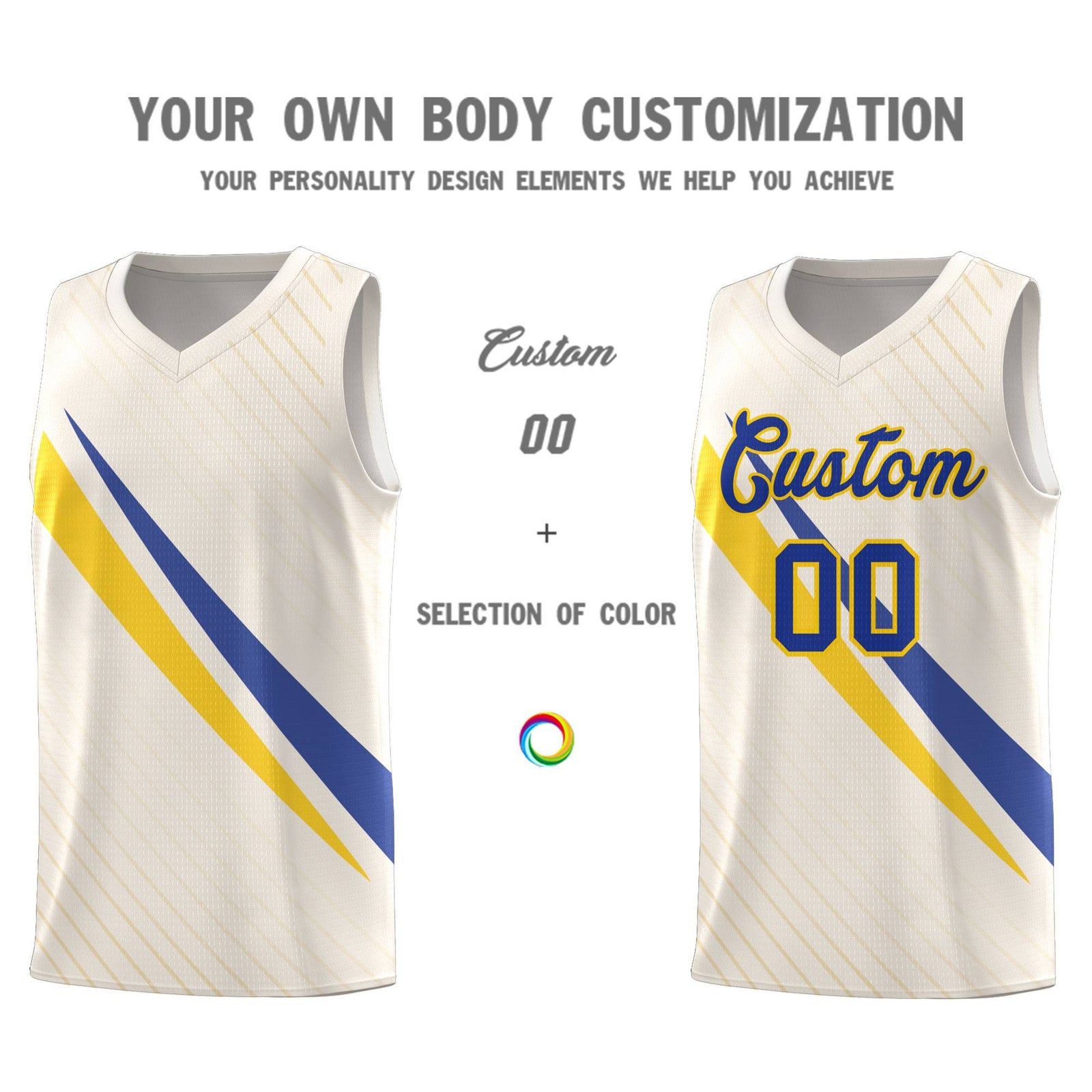 Custom Cream Diagonal Pinstripe Pattern Color Block Sports Uniform Basketball Jersey