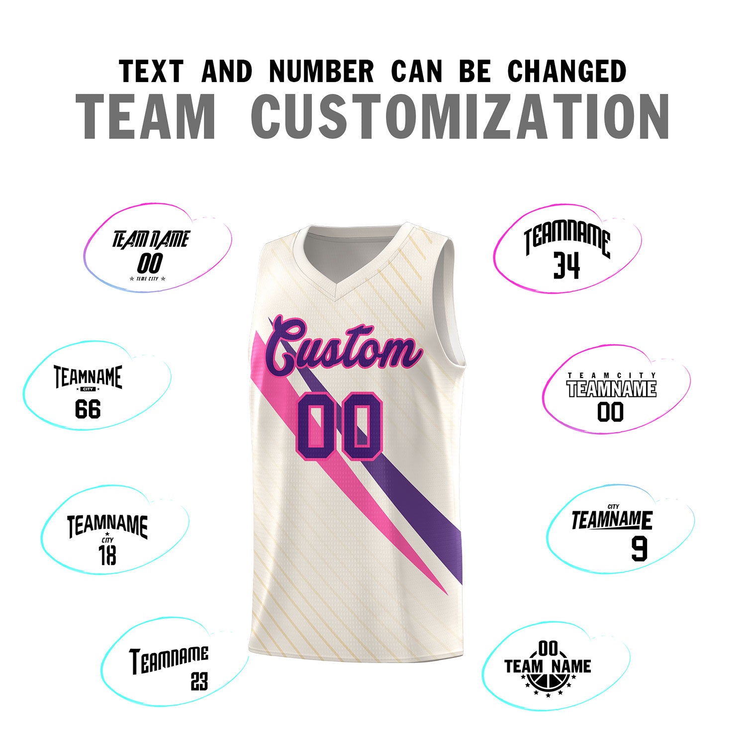 Custom Cream Diagonal Pinstripe Pattern Color Block Sports Uniform Basketball Jersey