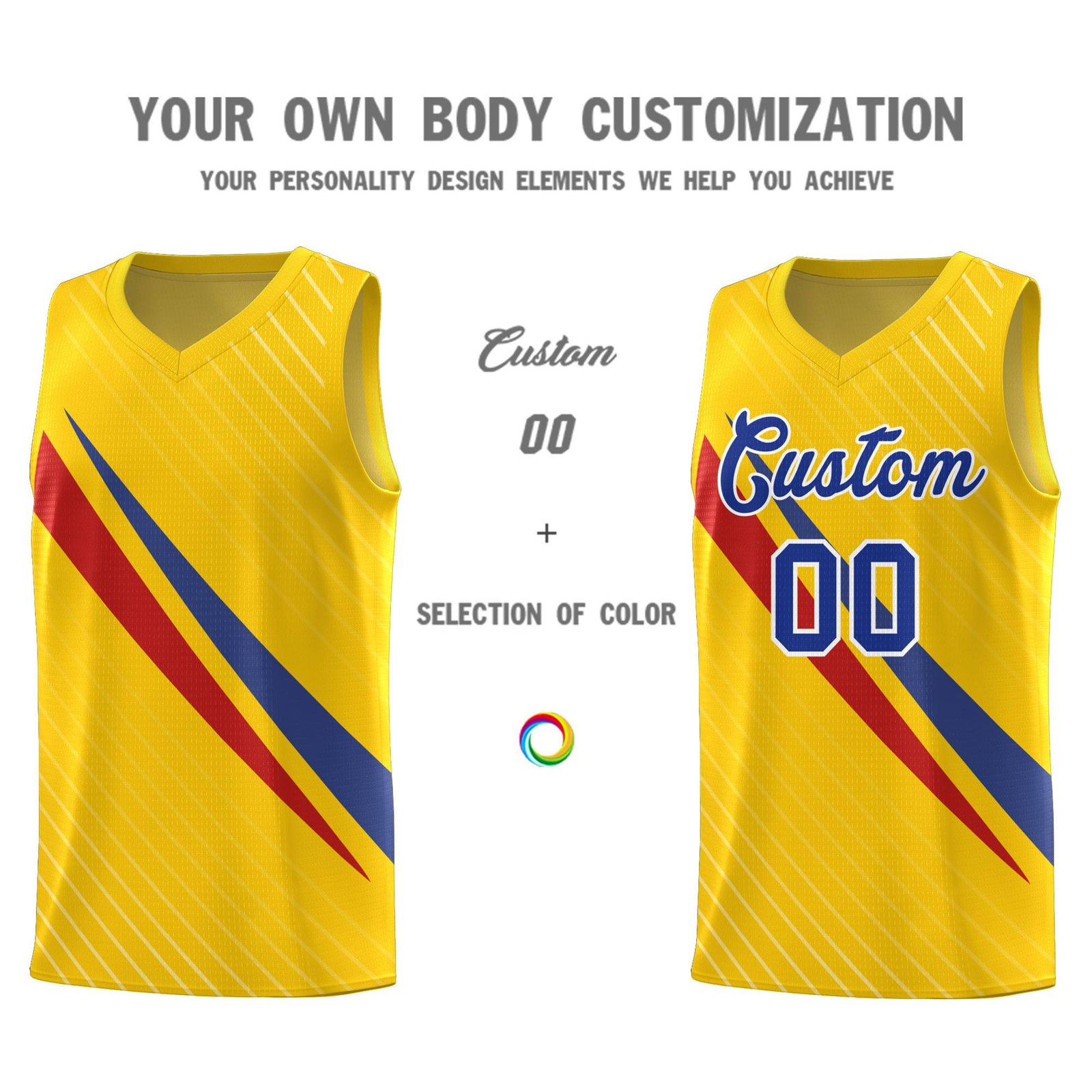 Custom Gold Diagonal Pinstripe Pattern Color Block Sports Uniform Basketball Jersey