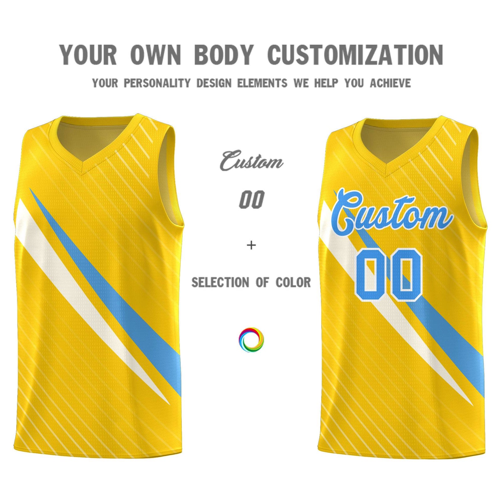 Custom Gold Diagonal Pinstripe Pattern Color Block Sports Uniform Basketball Jersey