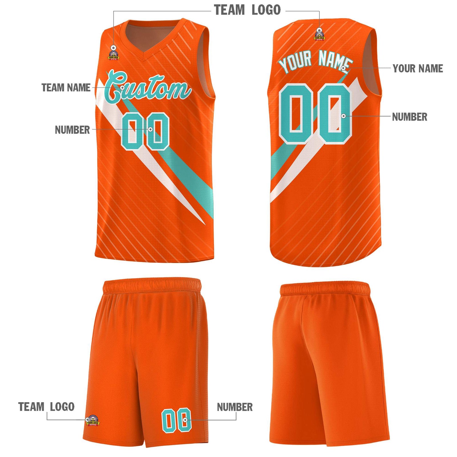 Custom Orange Diagonal Pinstripe Pattern Color Block Sports Uniform Basketball Jersey