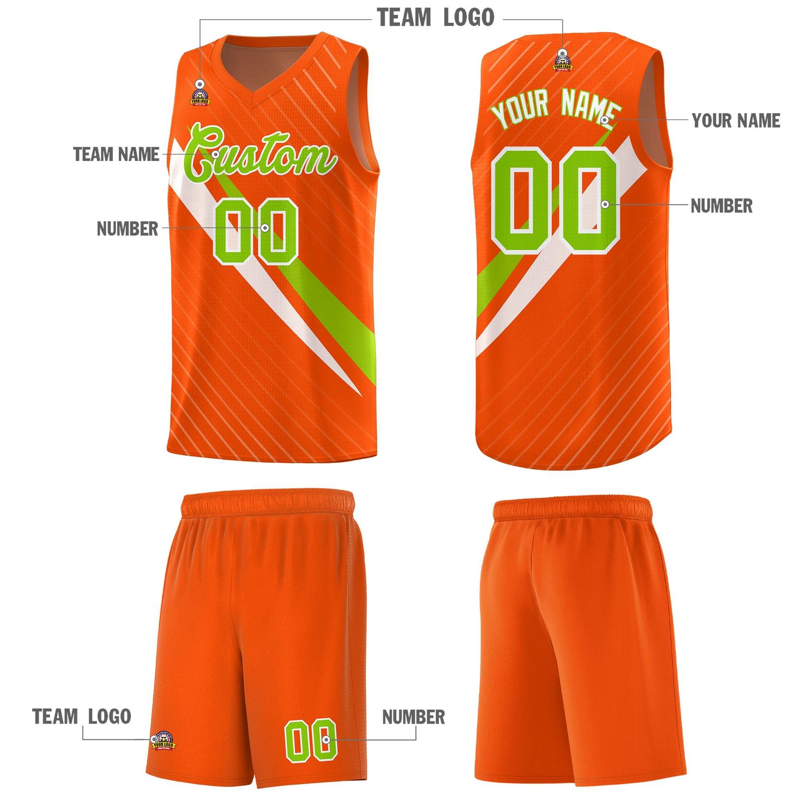 Custom Orange Diagonal Pinstripe Pattern Color Block Sports Uniform Basketball Jersey