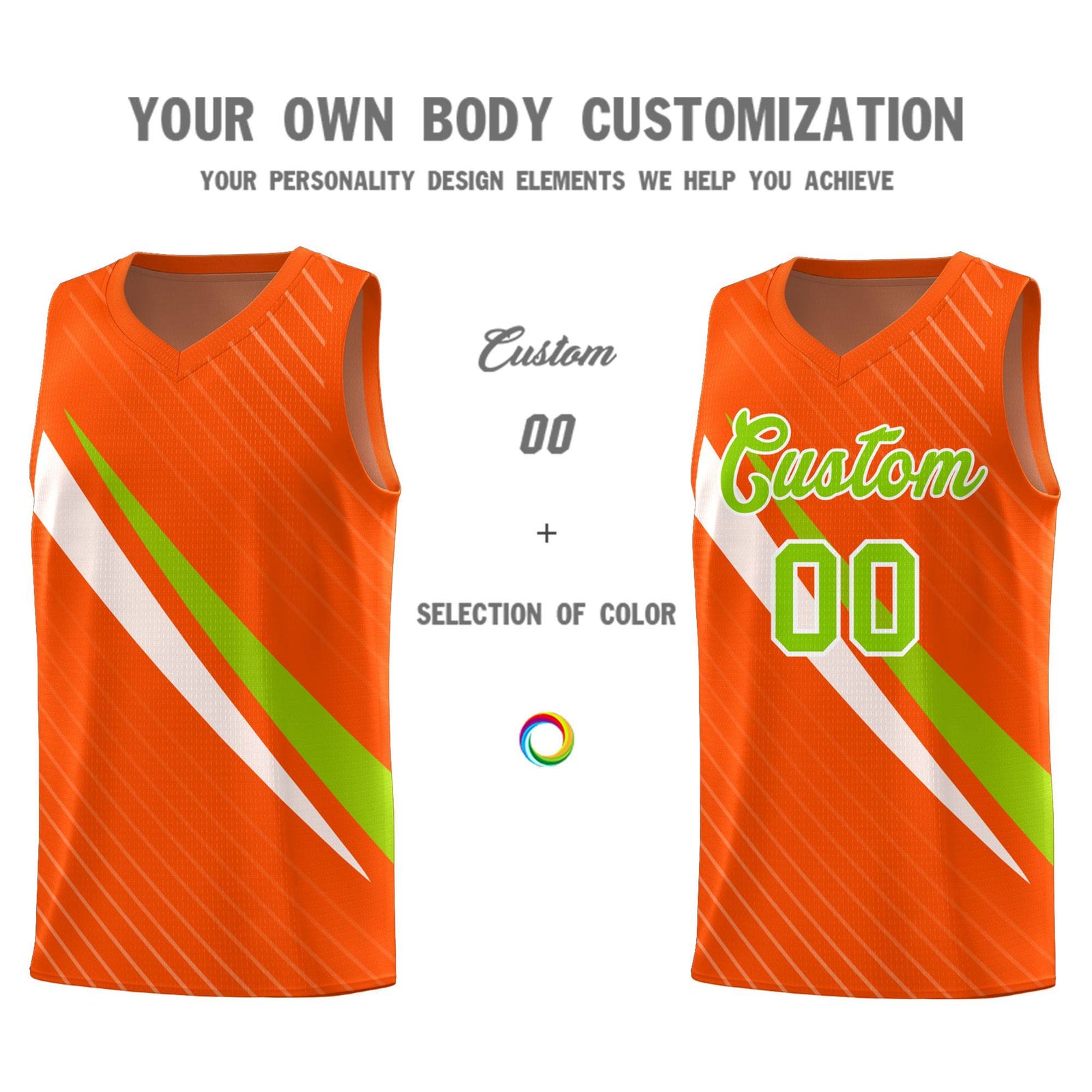 Custom Orange Diagonal Pinstripe Pattern Color Block Sports Uniform Basketball Jersey