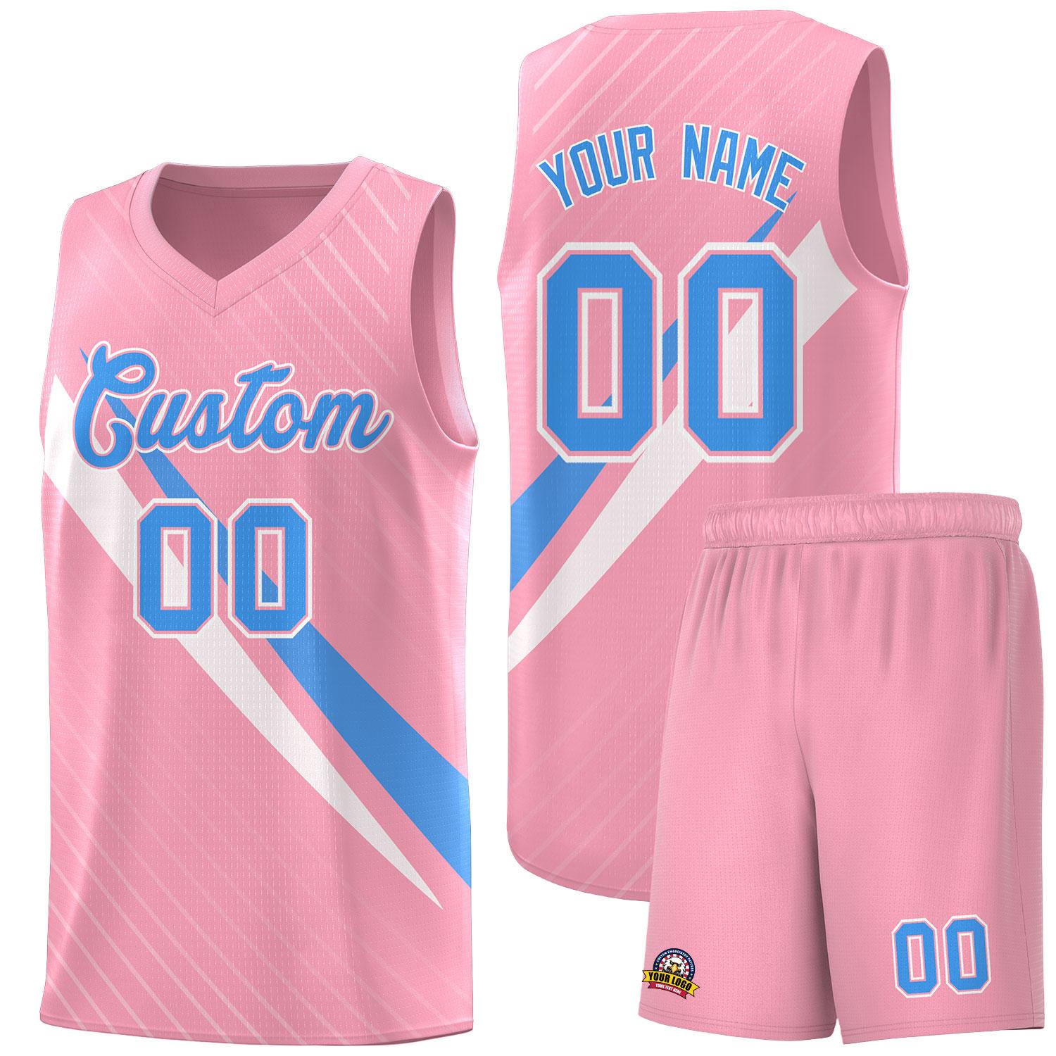 Custom Light Pink Diagonal Pinstripe Pattern Color Block Sports Uniform Basketball Jersey