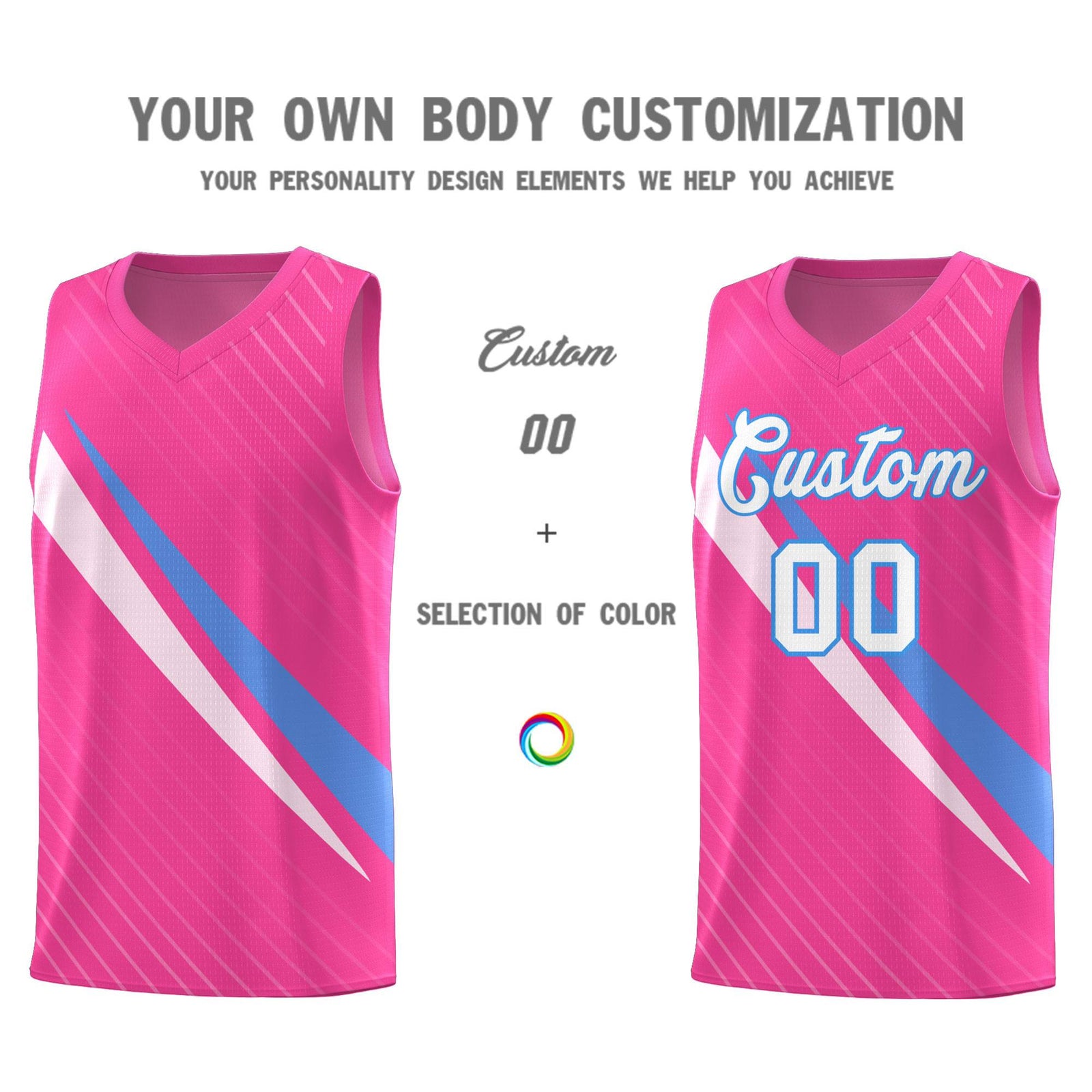 Custom Pink Diagonal Pinstripe Pattern Color Block Sports Uniform Basketball Jersey