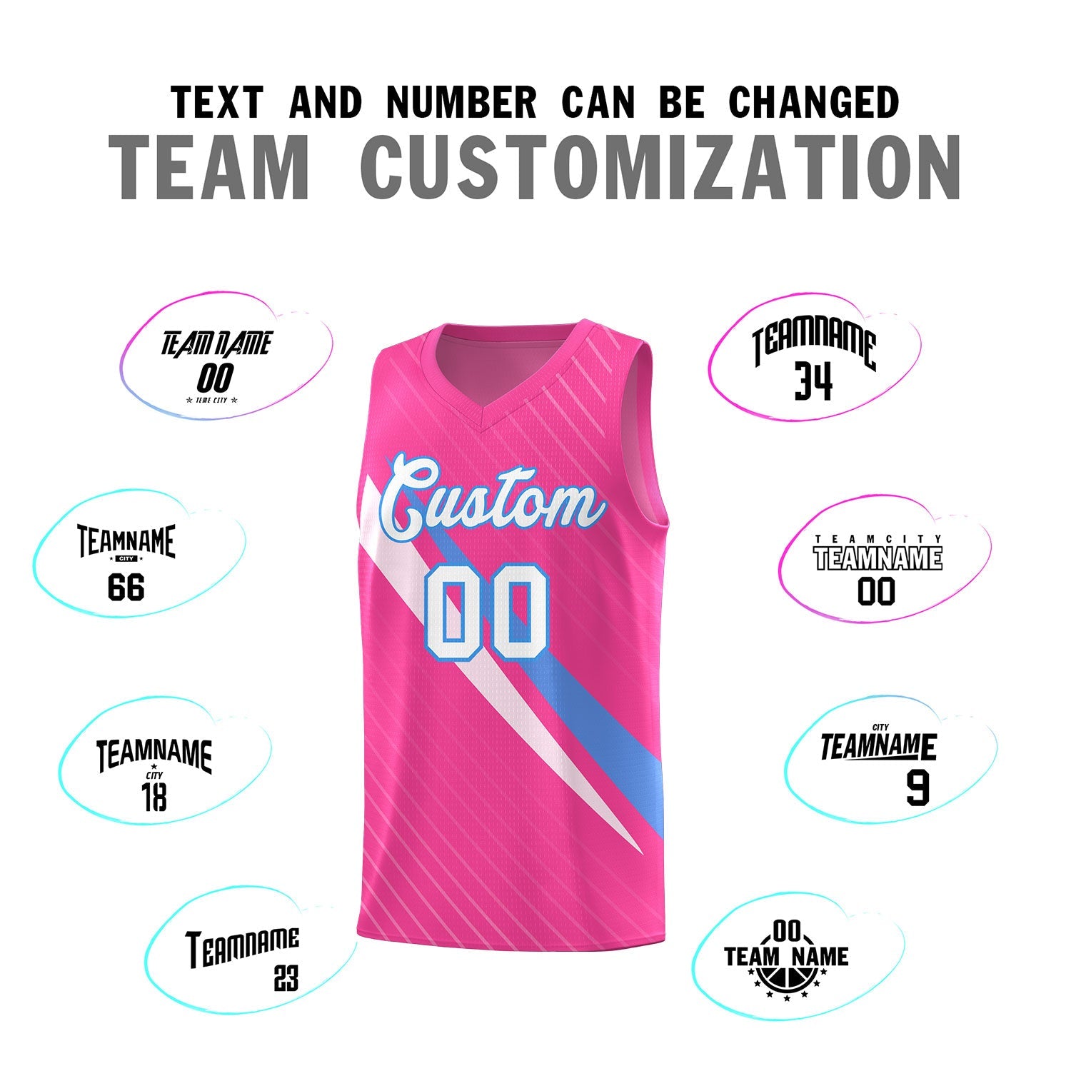 Custom Pink Diagonal Pinstripe Pattern Color Block Sports Uniform Basketball Jersey