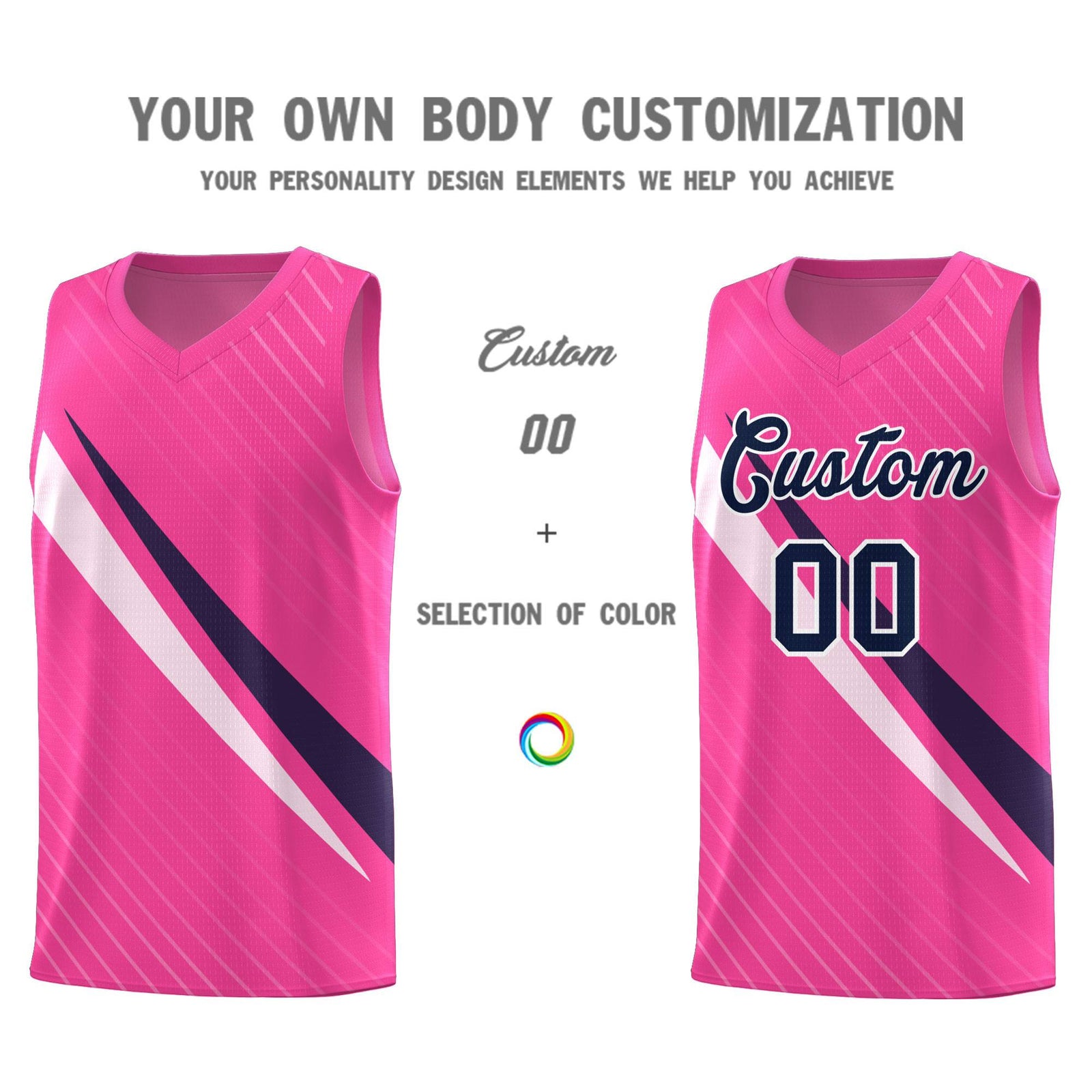 Custom Pink Diagonal Pinstripe Pattern Color Block Sports Uniform Basketball Jersey
