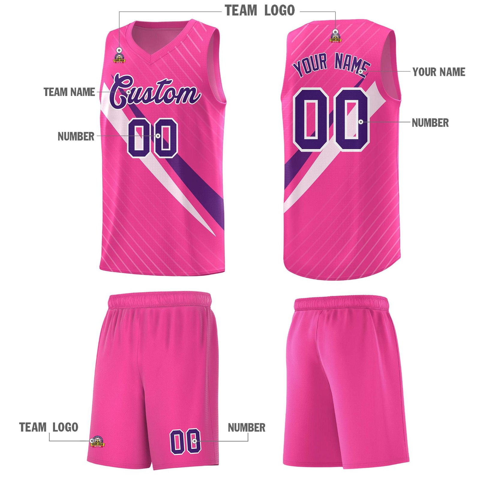 Custom Pink Diagonal Pinstripe Pattern Color Block Sports Uniform Basketball Jersey