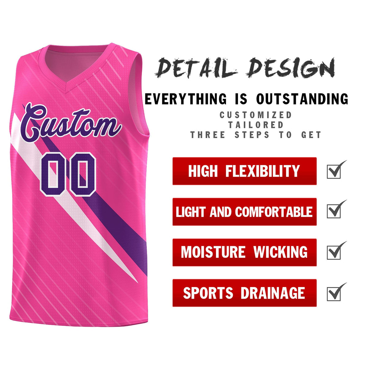 Custom Pink Diagonal Pinstripe Pattern Color Block Sports Uniform Basketball Jersey