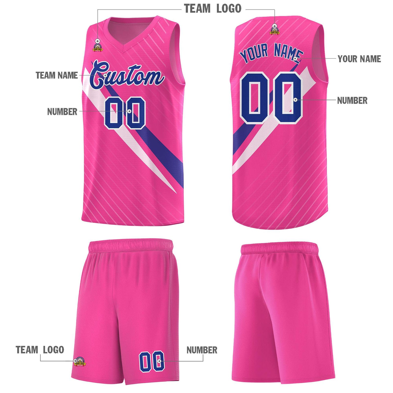 Custom Pink Diagonal Pinstripe Pattern Color Block Sports Uniform Basketball Jersey
