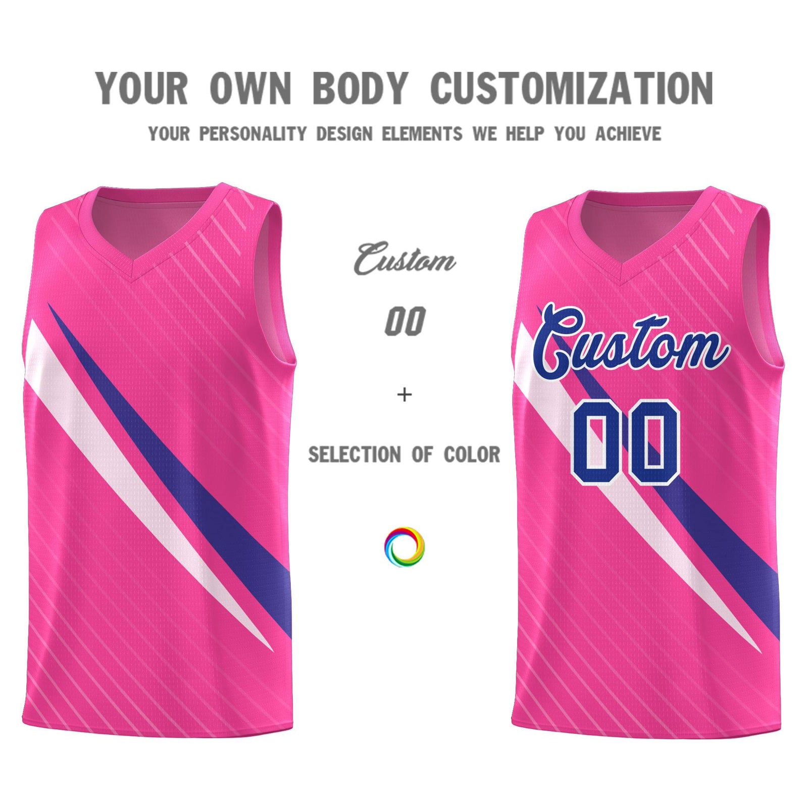 Custom Pink Diagonal Pinstripe Pattern Color Block Sports Uniform Basketball Jersey