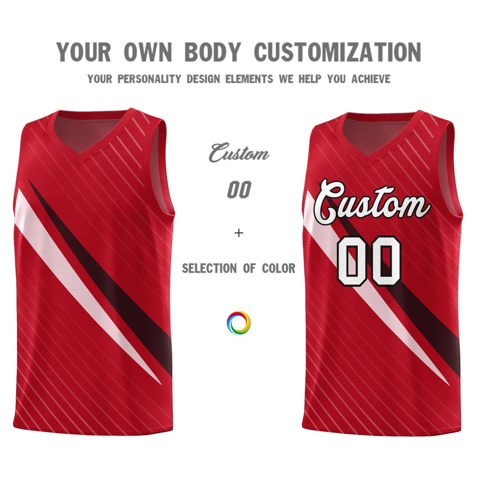 Custom Red Diagonal Pinstripe Pattern Color Block Sports Uniform Basketball Jersey