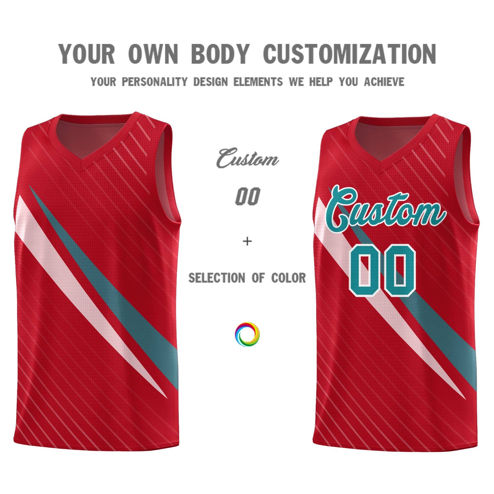Custom Red Diagonal Pinstripe Pattern Color Block Sports Uniform Basketball Jersey