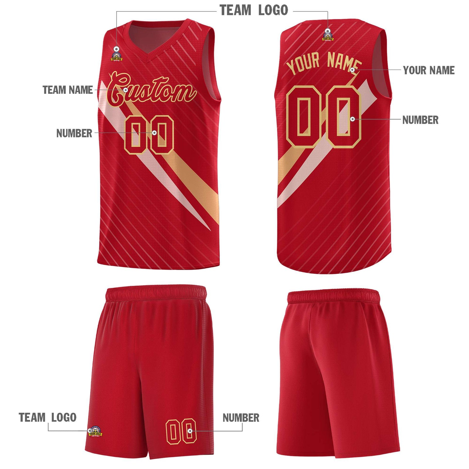 Custom Red Diagonal Pinstripe Pattern Color Block Sports Uniform Basketball Jersey