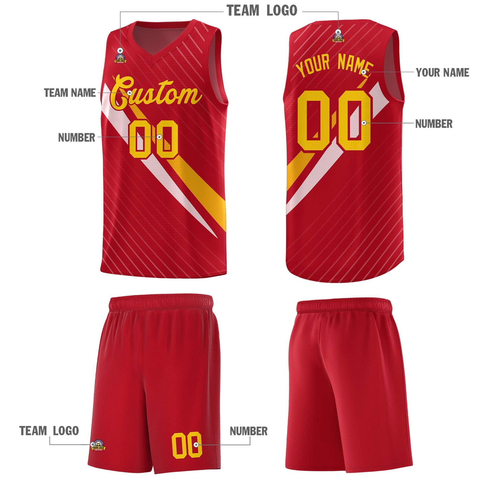 Custom Red Diagonal Pinstripe Pattern Color Block Sports Uniform Basketball Jersey