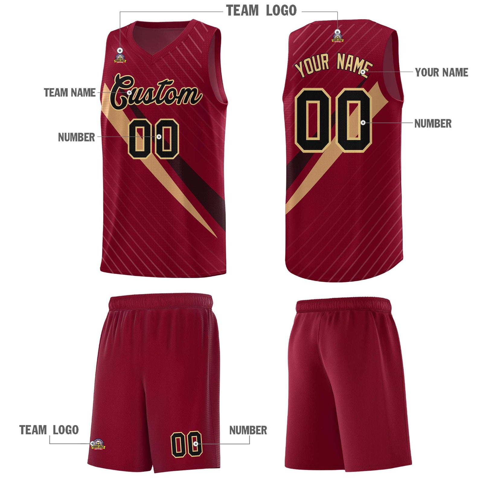 Custom Crimson Diagonal Pinstripe Pattern Color Block Sports Uniform Basketball Jersey
