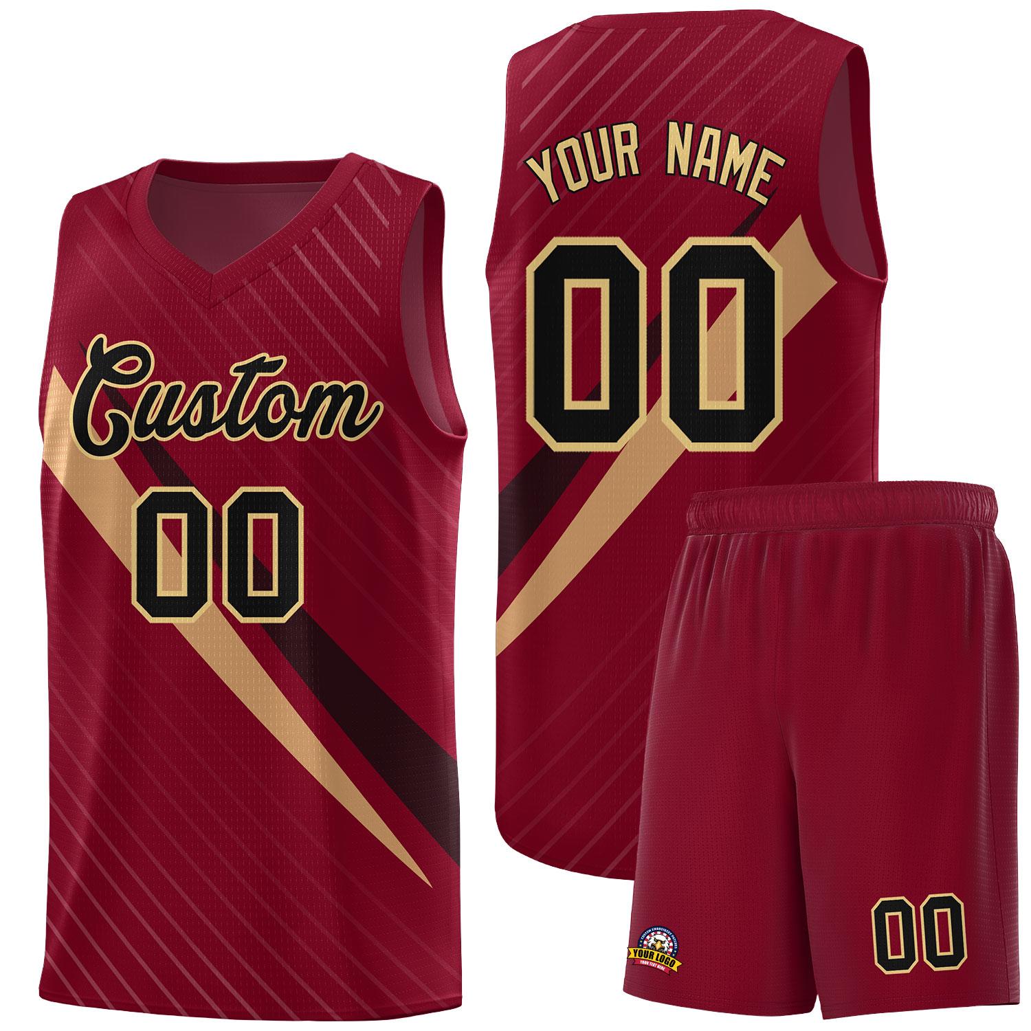 Custom Crimson Diagonal Pinstripe Pattern Color Block Sports Uniform Basketball Jersey