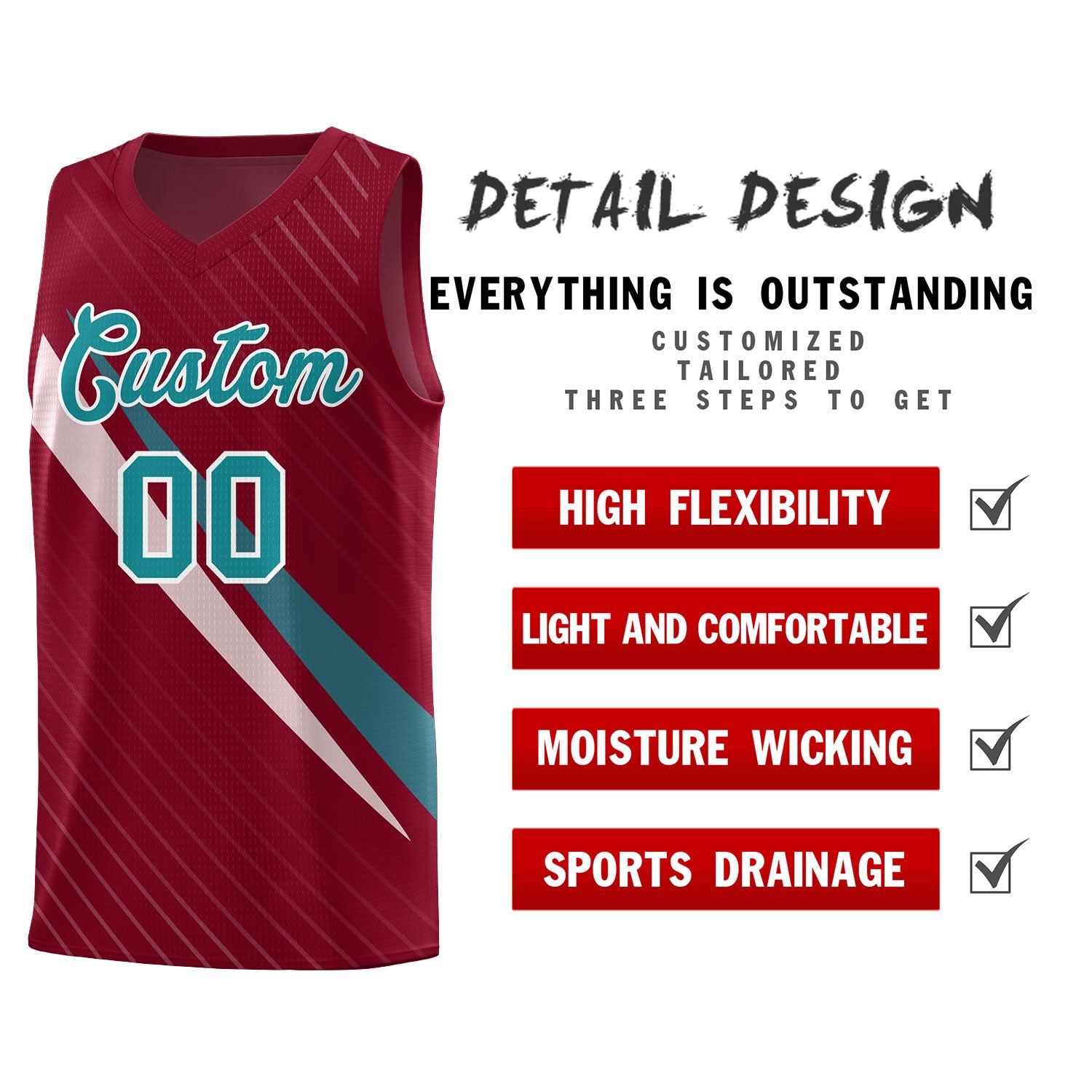 Custom Crimson Diagonal Pinstripe Pattern Color Block Sports Uniform Basketball Jersey