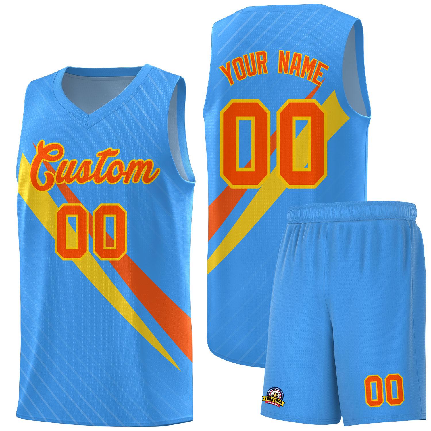 Custom Light Blue Diagonal Pinstripe Pattern Color Block Sports Uniform Basketball Jersey