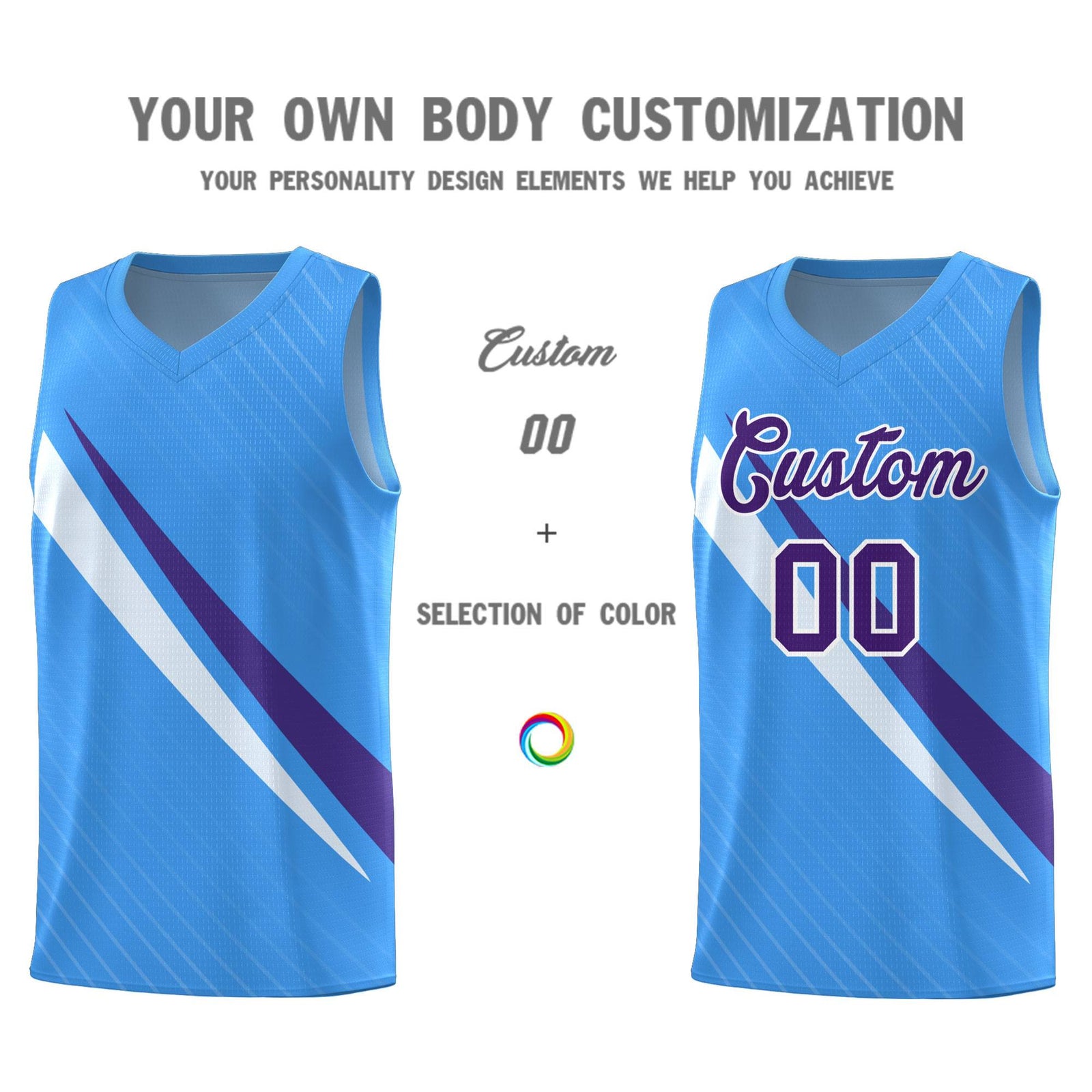 Custom Light Blue Diagonal Pinstripe Pattern Color Block Sports Uniform Basketball Jersey