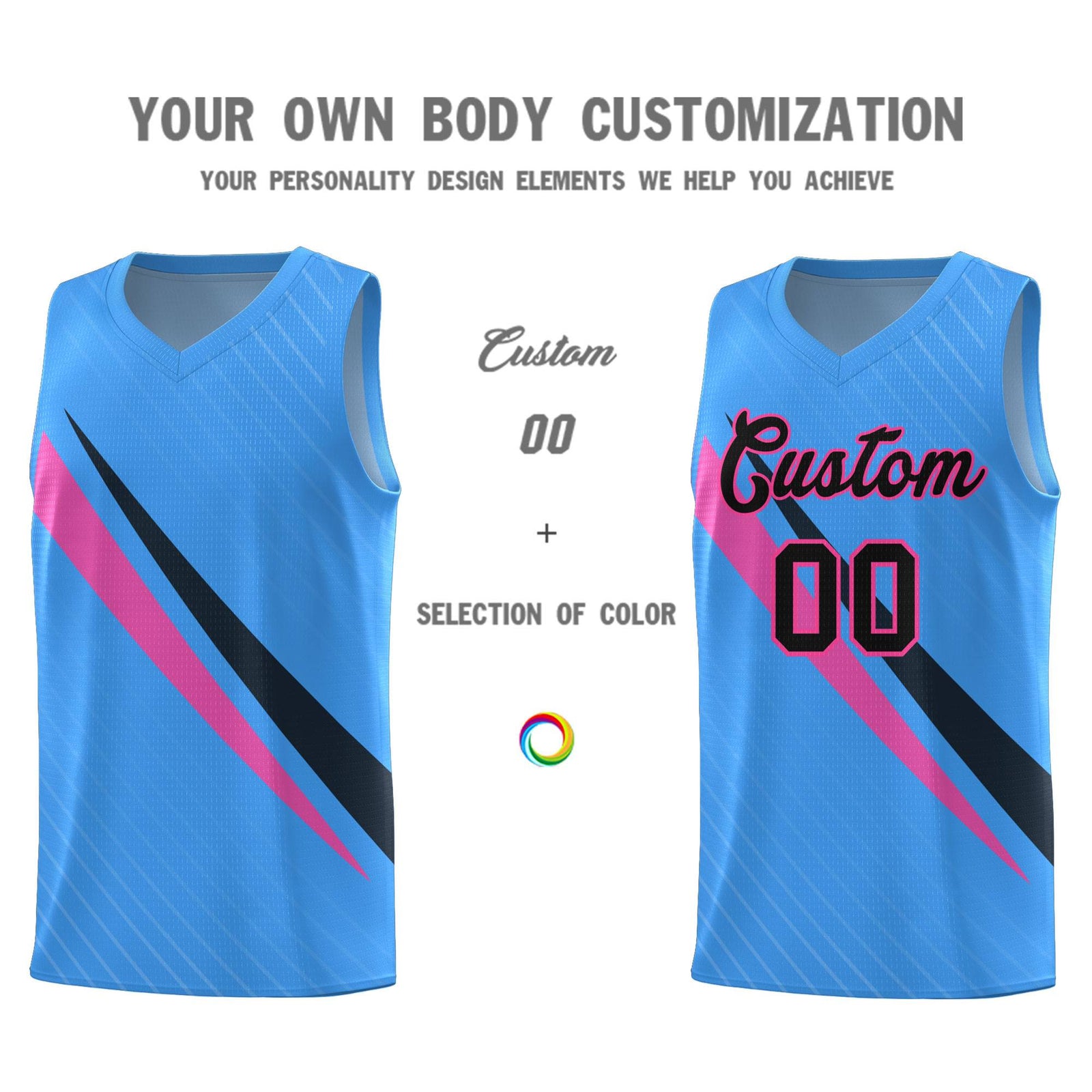 Custom Light Blue Diagonal Pinstripe Pattern Color Block Sports Uniform Basketball Jersey