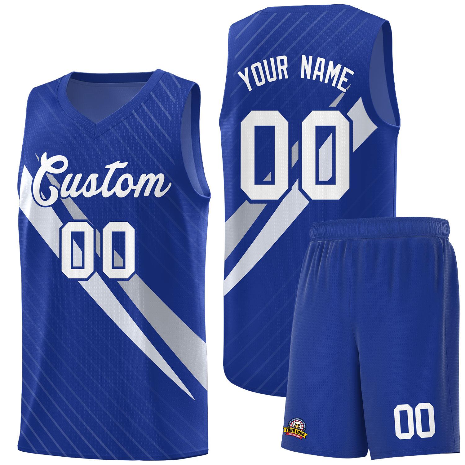 Custom Royal Diagonal Pinstripe Pattern Color Block Sports Uniform Basketball Jersey
