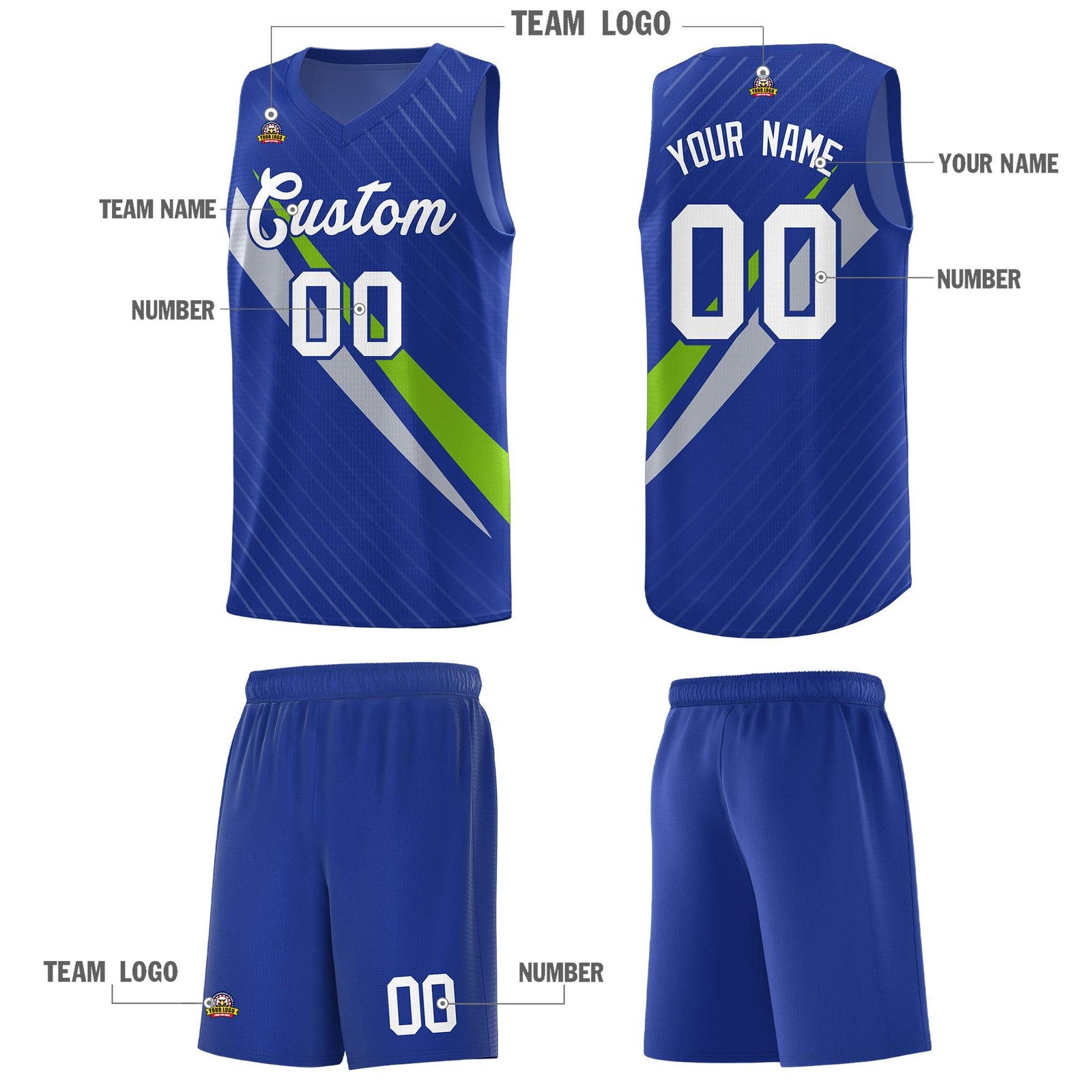 Custom Royal Diagonal Pinstripe Pattern Color Block Sports Uniform Basketball Jersey