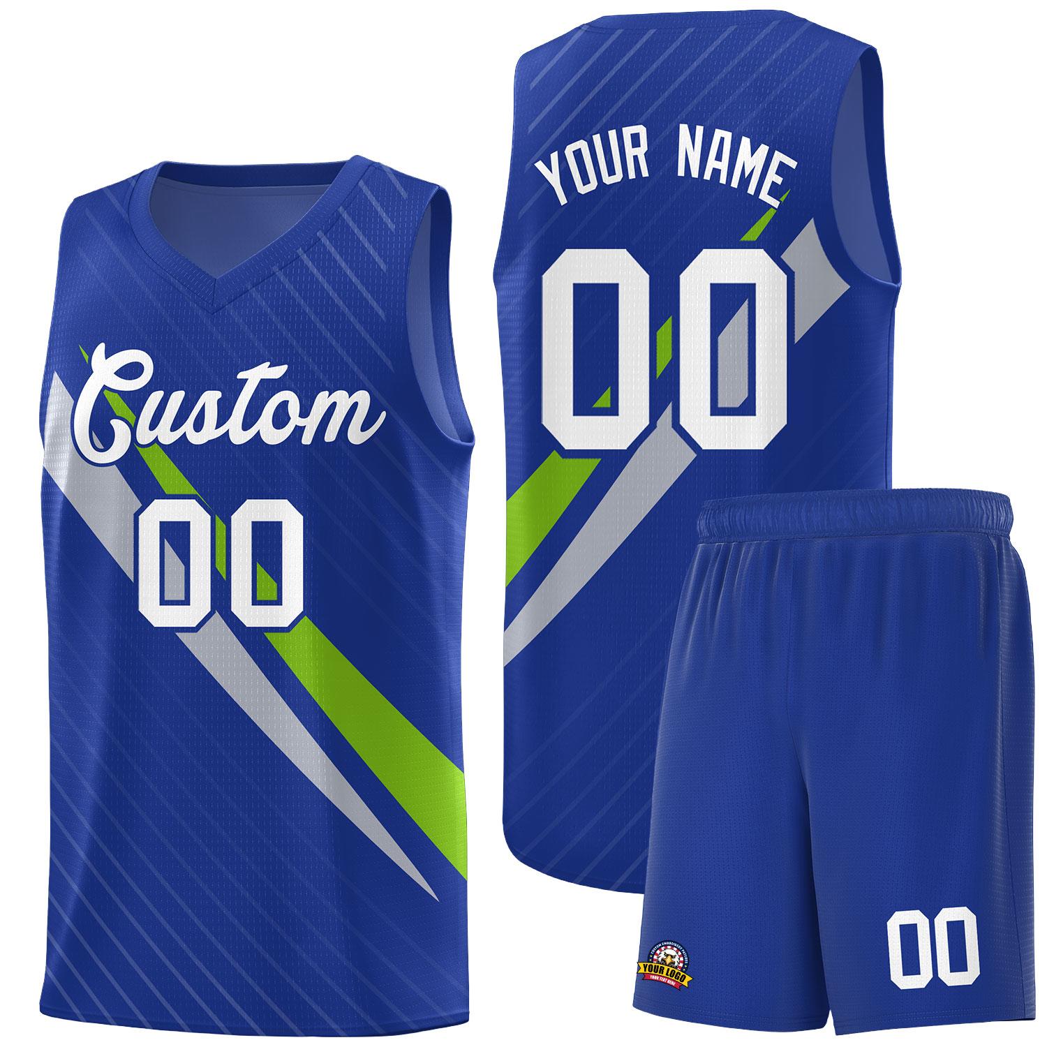 Custom Royal Diagonal Pinstripe Pattern Color Block Sports Uniform Basketball Jersey
