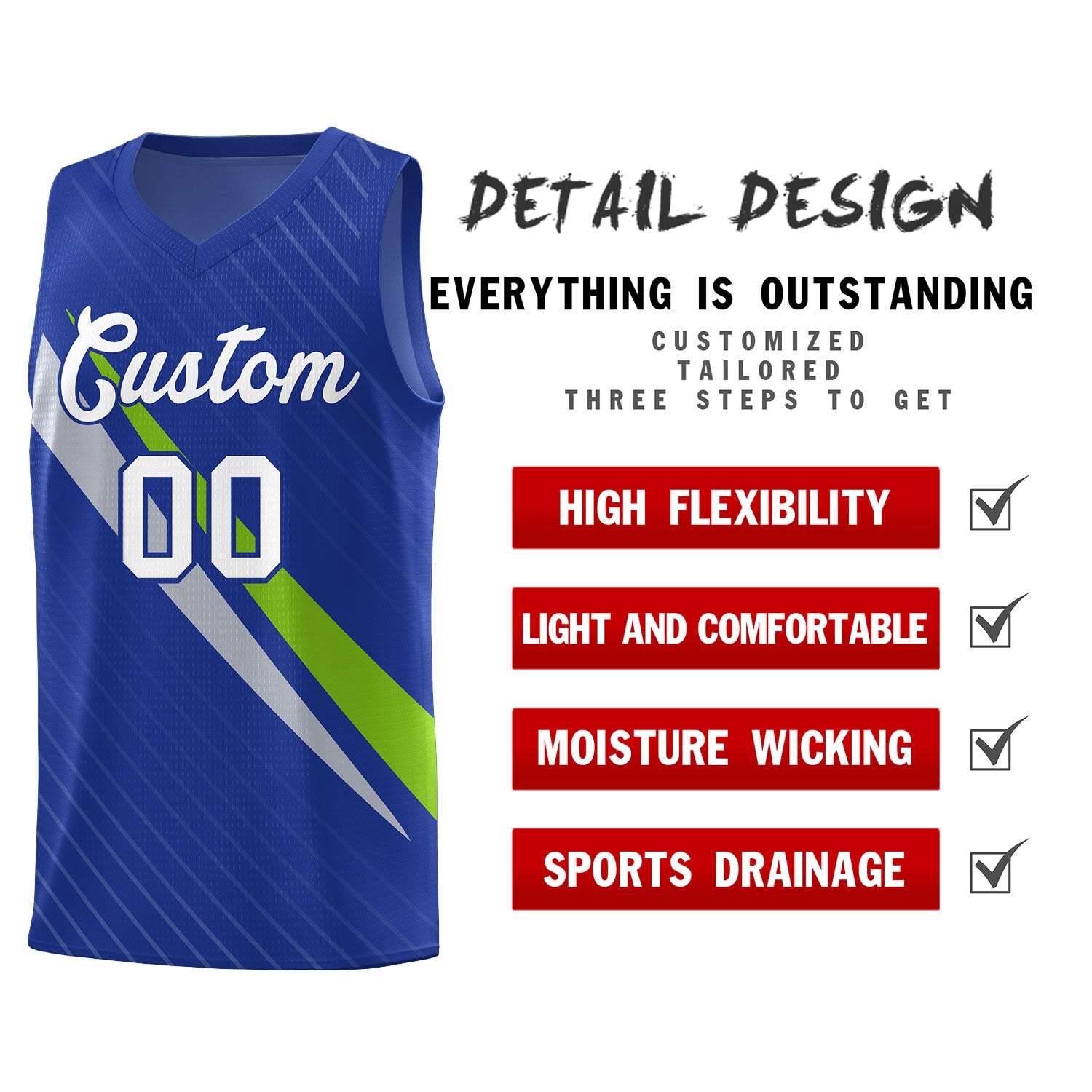 Custom Royal Diagonal Pinstripe Pattern Color Block Sports Uniform Basketball Jersey