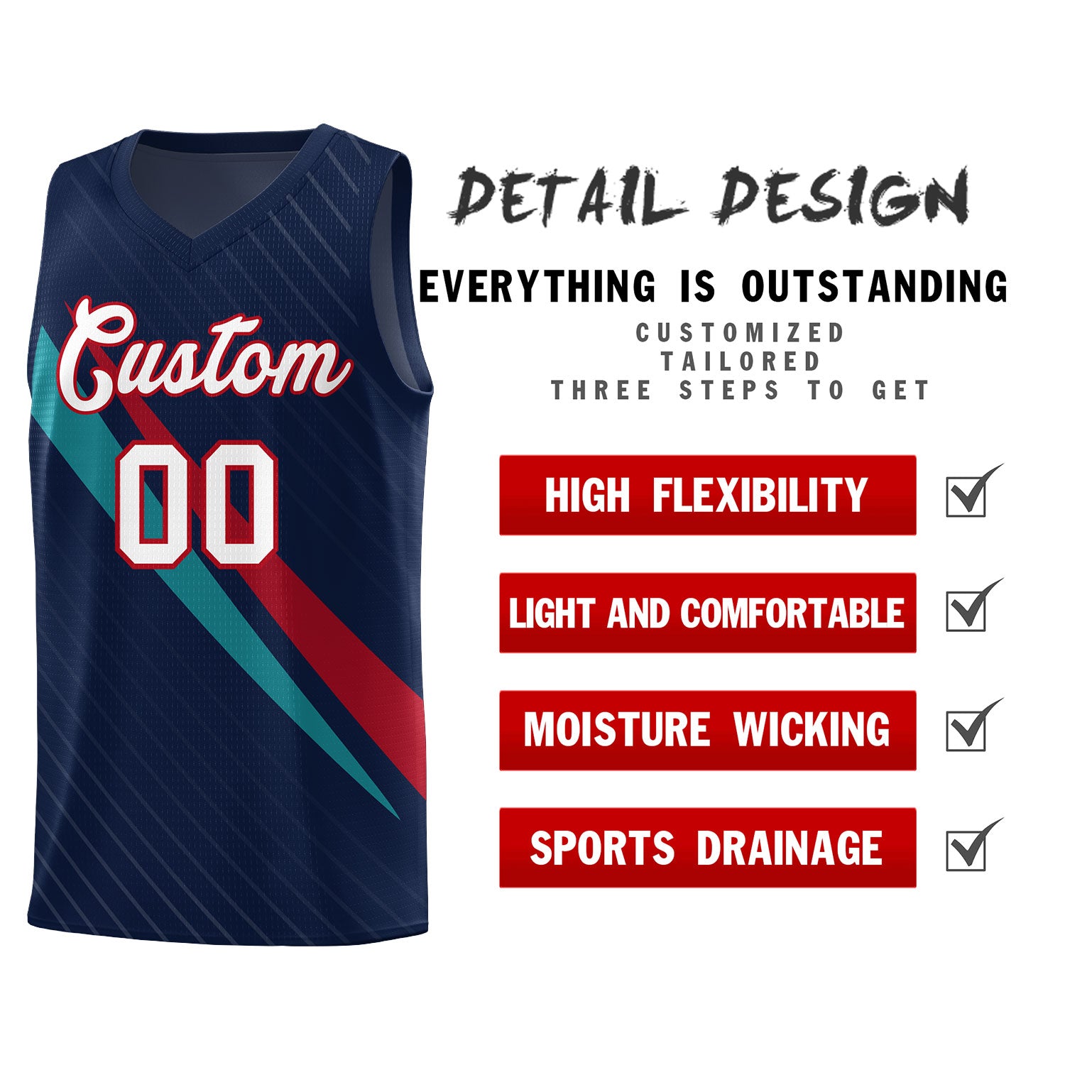 Custom Navy Diagonal Pinstripe Pattern Color Block Sports Uniform Basketball Jersey