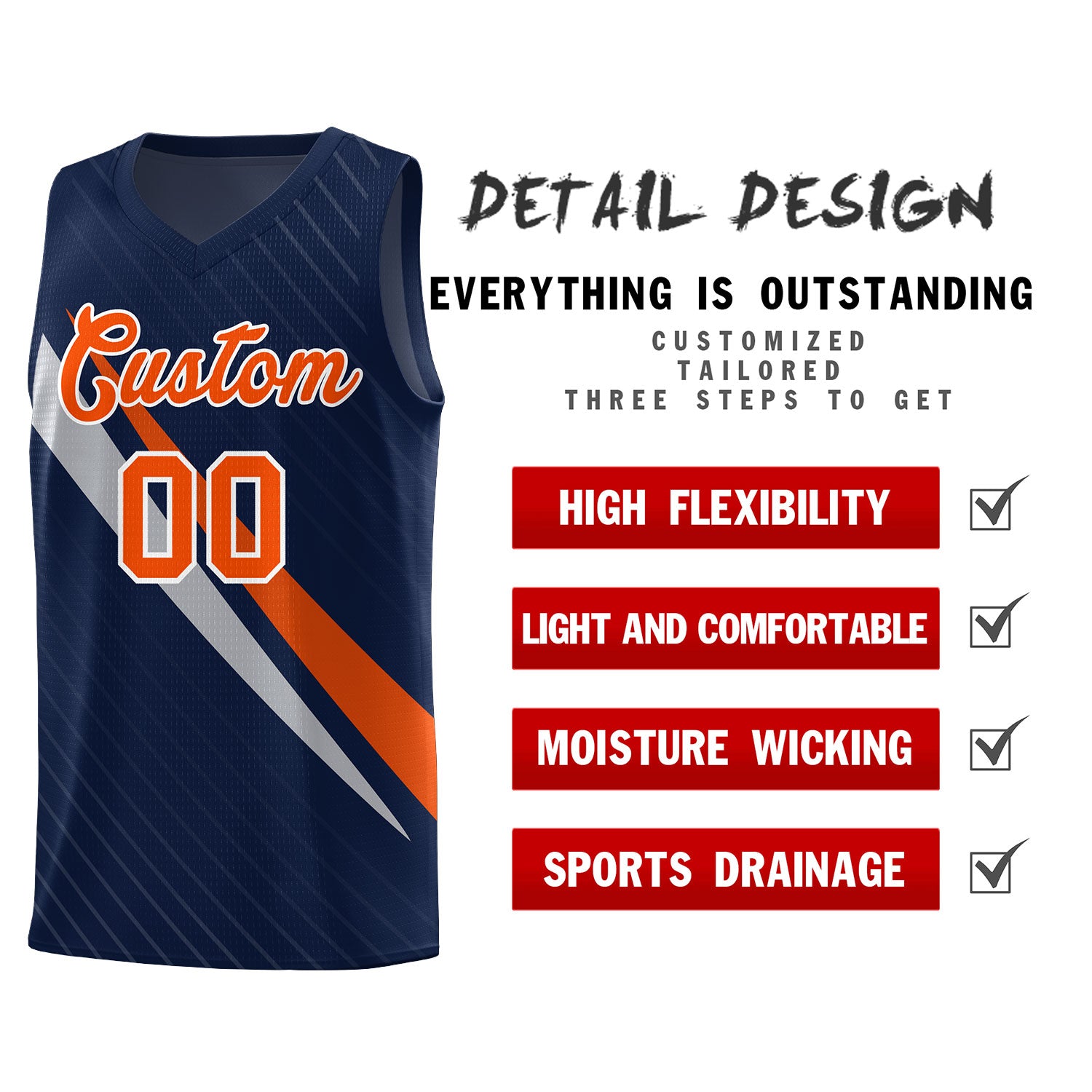 Custom Navy Diagonal Pinstripe Pattern Color Block Sports Uniform Basketball Jersey