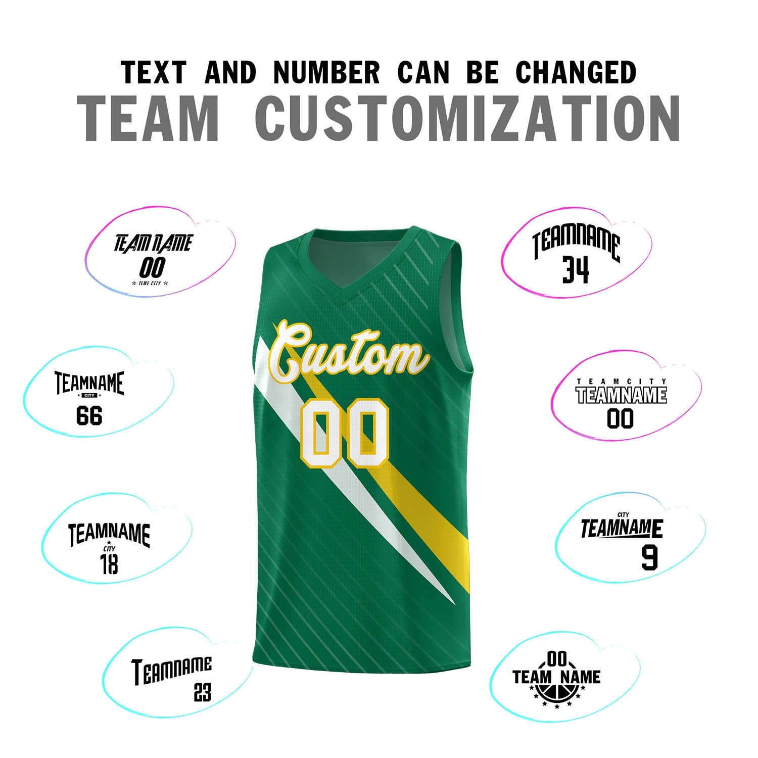 Custom Kelly Green Diagonal Pinstripe Pattern Color Block Sports Uniform Basketball Jersey