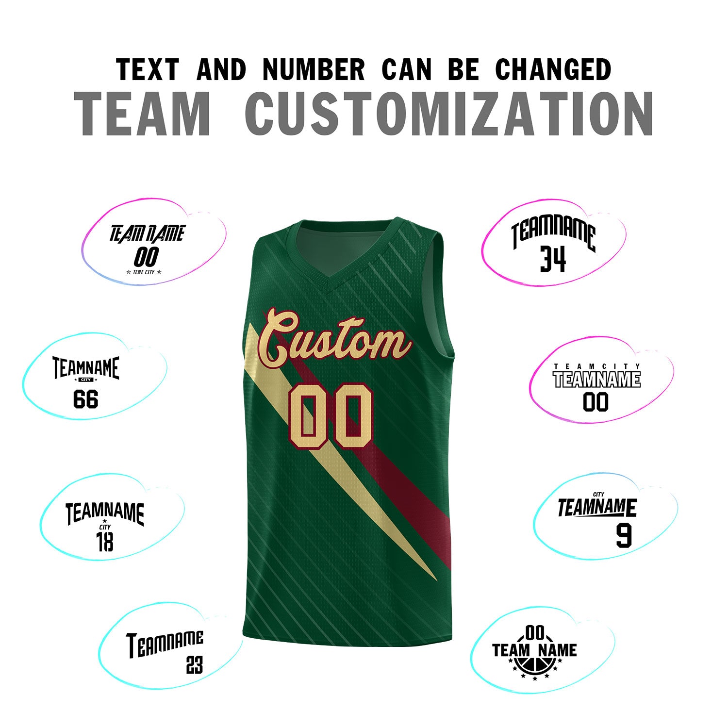 Custom Hunter Green Diagonal Pinstripe Pattern Color Block Sports Uniform Basketball Jersey
