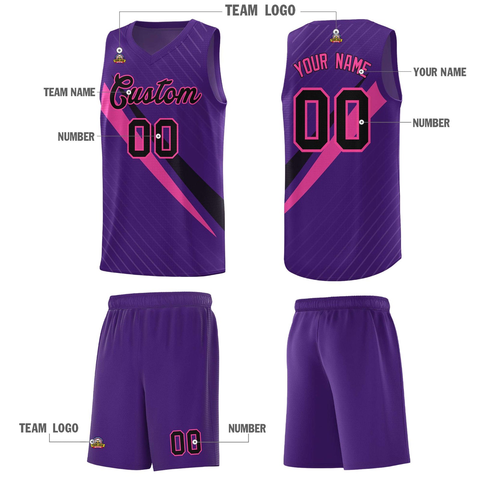 Custom Purple Diagonal Pinstripe Pattern Color Block Sports Uniform Basketball Jersey