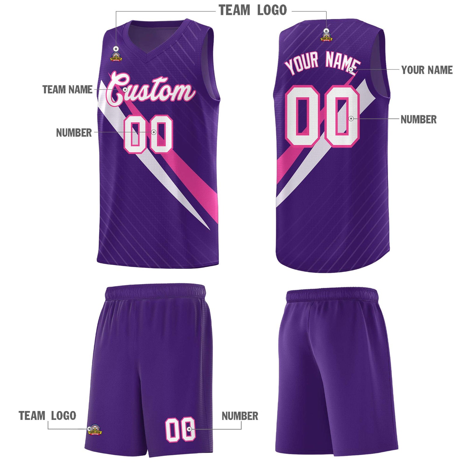 Custom Purple Diagonal Pinstripe Pattern Color Block Sports Uniform Basketball Jersey