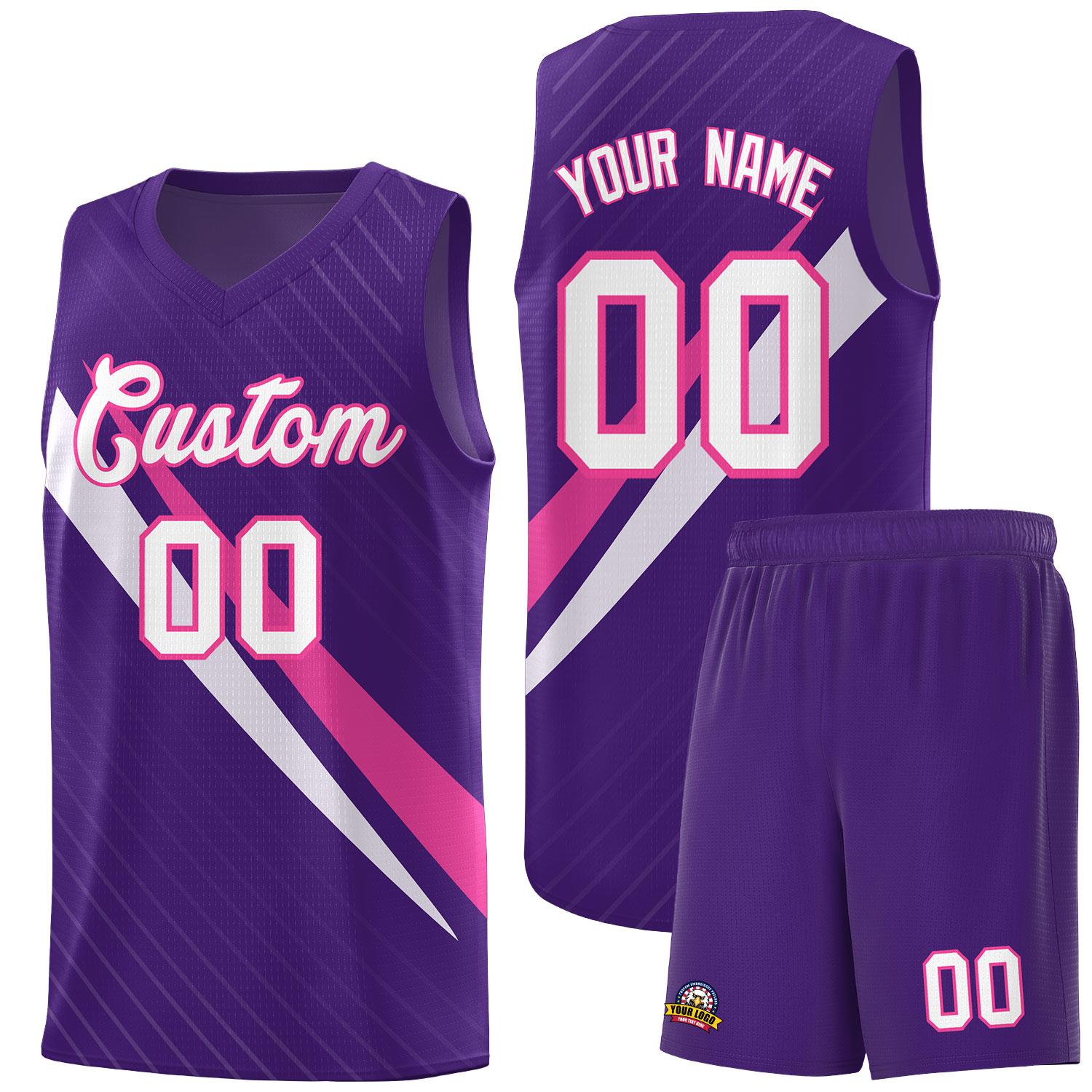 Custom Purple Diagonal Pinstripe Pattern Color Block Sports Uniform Basketball Jersey