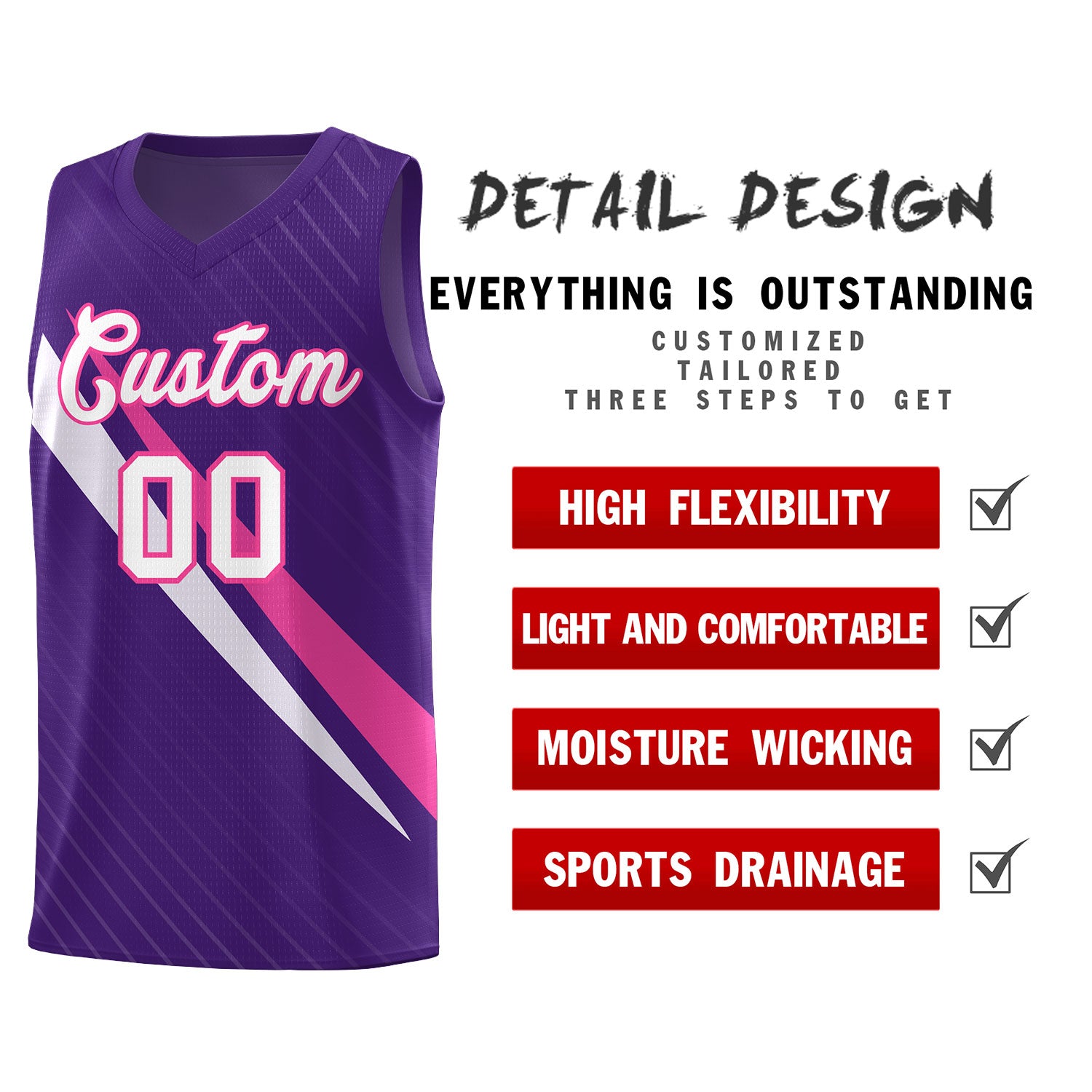 Custom Purple Diagonal Pinstripe Pattern Color Block Sports Uniform Basketball Jersey
