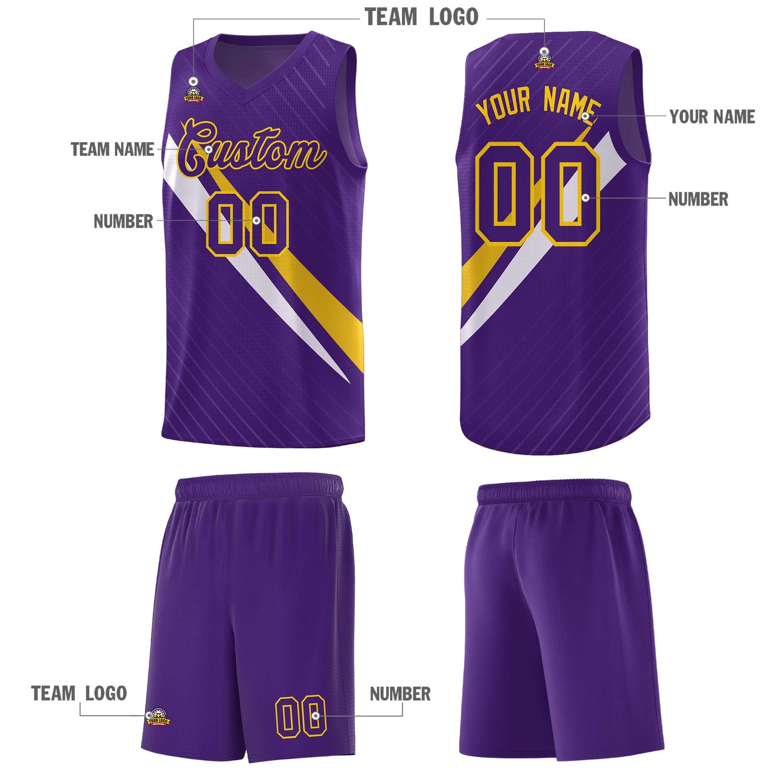 Custom Purple Diagonal Pinstripe Pattern Color Block Sports Uniform Basketball Jersey