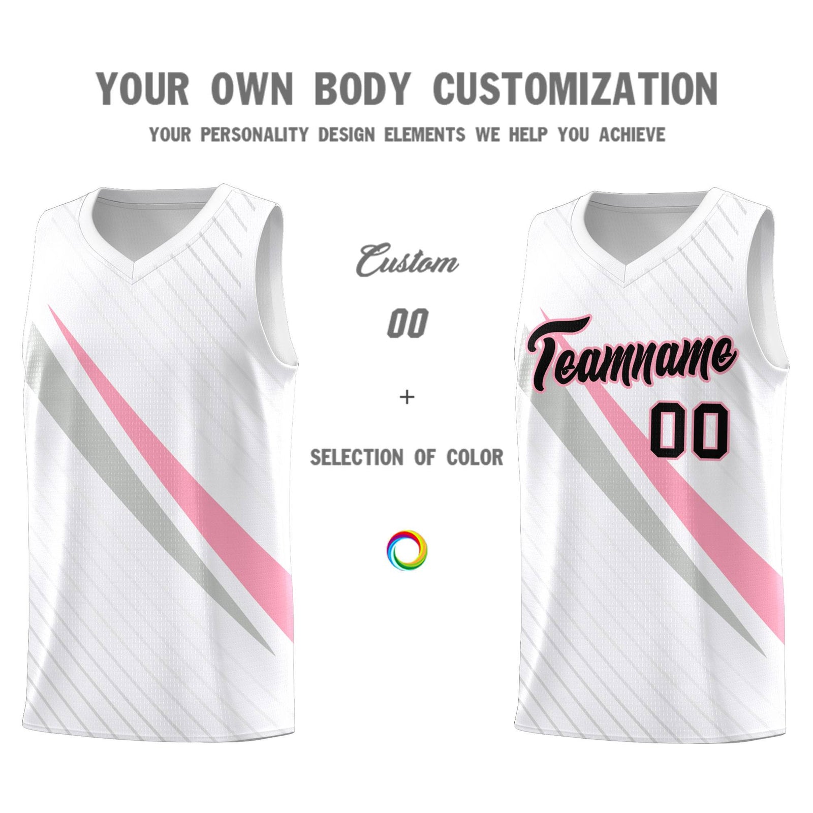 Custom White Diagonal Pinstripe Pattern Color Block Sports Uniform Basketball Jersey