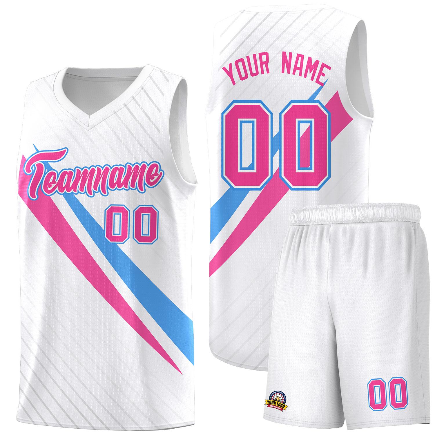 Custom White Diagonal Pinstripe Pattern Color Block Sports Uniform Basketball Jersey