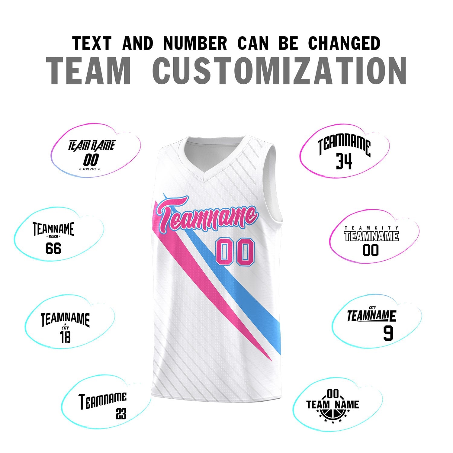 Custom White Diagonal Pinstripe Pattern Color Block Sports Uniform Basketball Jersey